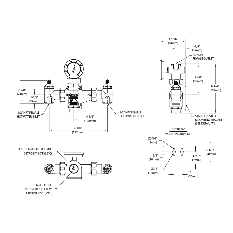 Guardian G6020 Thermostatic Mixing Valve - 13 Gallon (49 Liter) Capacity - Replacement for Guardian G3600LF - Perfect for Residential & Commercial Water Temperature Control