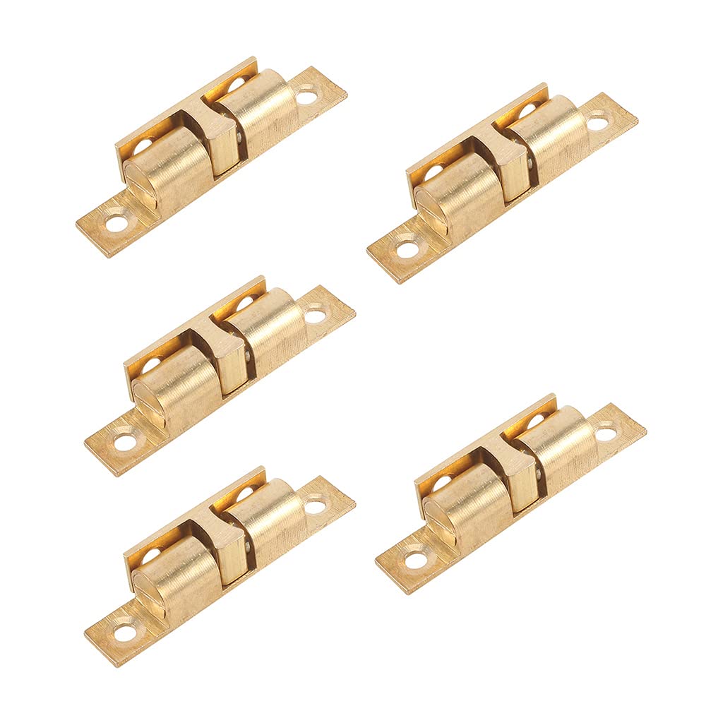 Solid Brass Adjustable 5-Piece Ball Catch Latch Set - Double Ball Tension Roller for Furniture Door, Cabinet, Wardrobe (40mm) - Perfect for Home, Office & DIY Projects