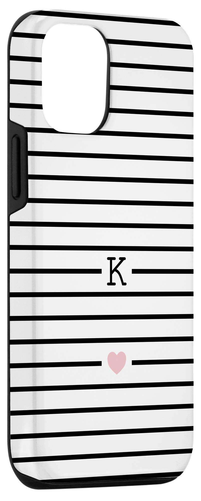 iPhone 12/12 Pro Monogram Letter K Case - Black & White Striped Design | Slim Protective Cover for Everyday Use, Work & Travel