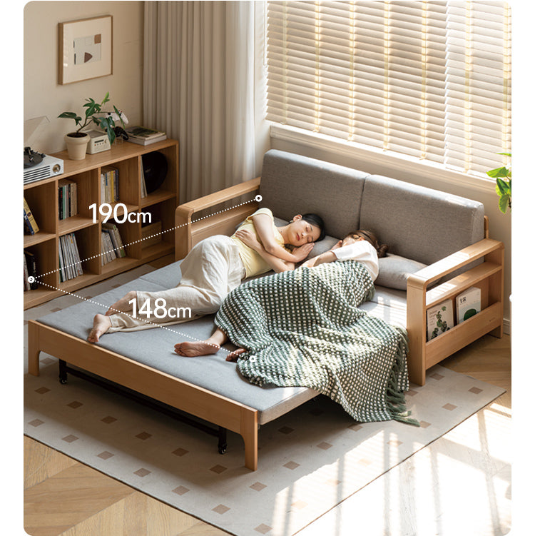 Solid Wood Sleeper Sofa - Beech & Oak Multi-Functional Convertible Sofa Bed for Living Room, Guest Room & Small Spaces