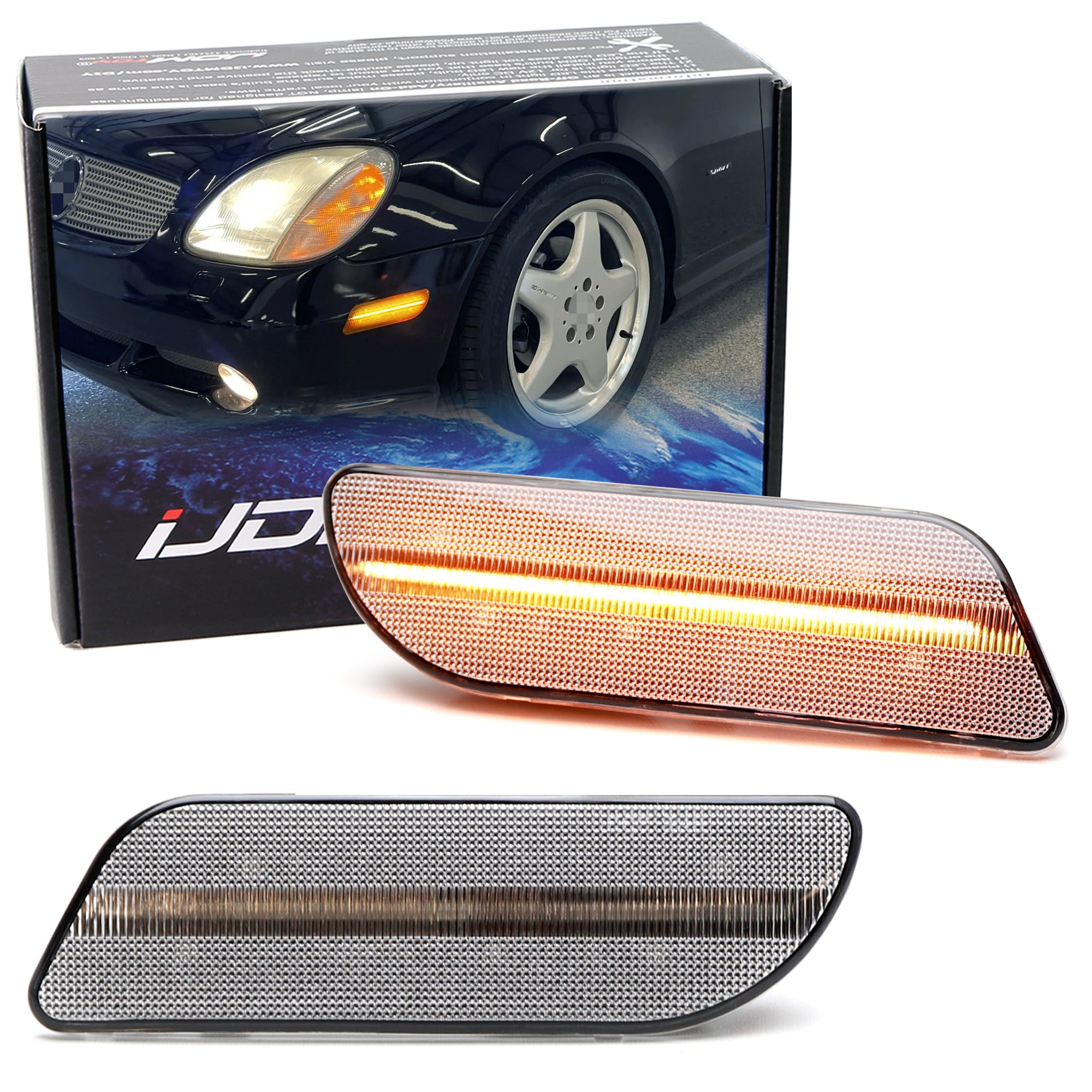 Amber LED Front Side Marker Lights for Mercedes-Benz R170 SLK & W208 CLK Class - Clear Lens, Durable Replacement - Perfect for Night Driving and Car Customization