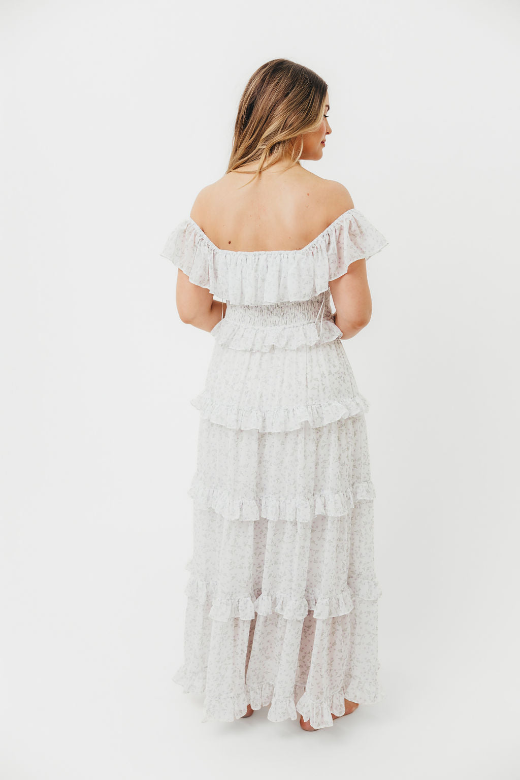 Astrid Ruffle Detail Maxi Dress - Lavender Floral Maternity Dress for Bump Friendly Comfort | Perfect for Baby Showers, Summer Weddings & Beach Vacations