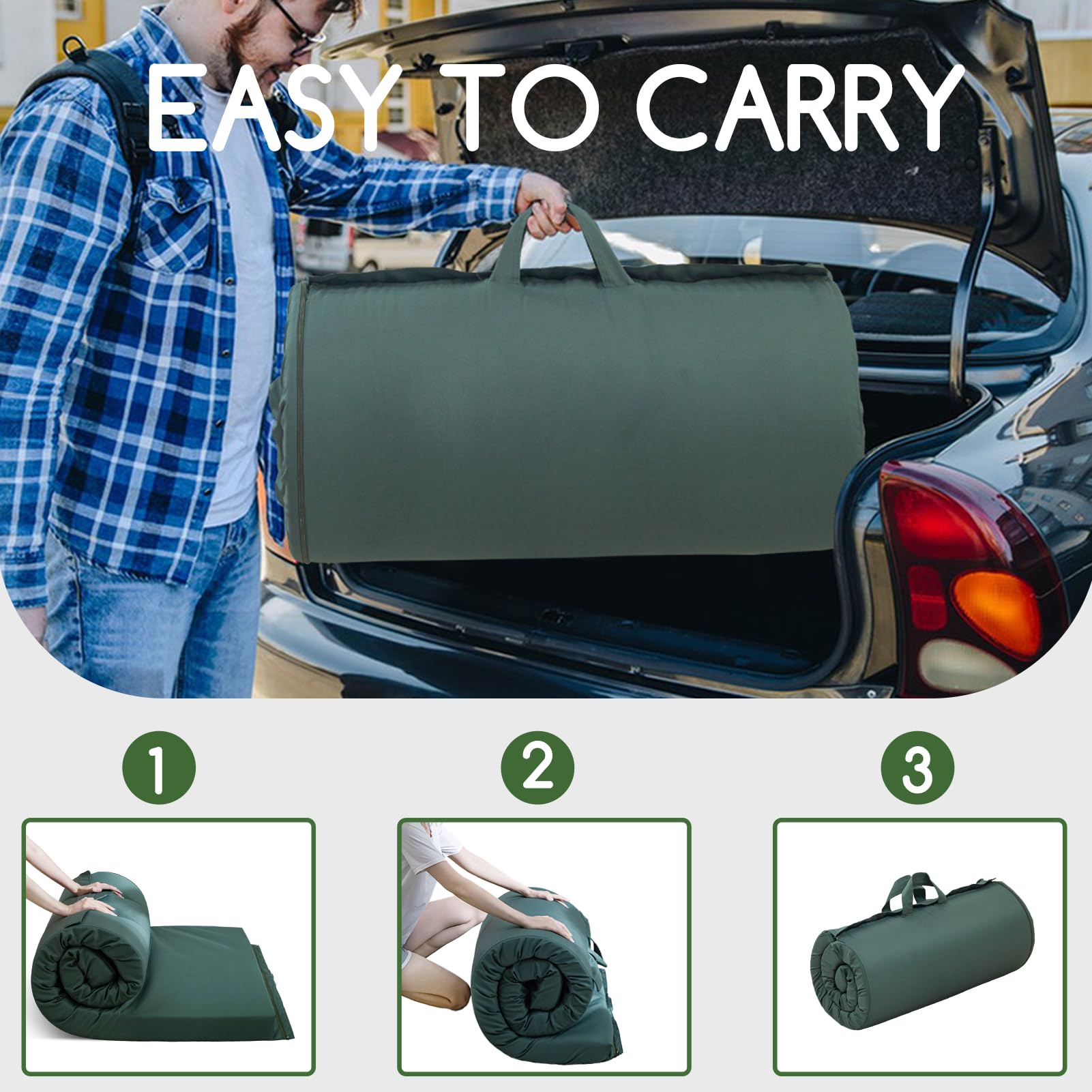 **HIGOGOGO Camping Mattress Pad - Portable Roll-Up Sleeping Mat for Adults, Lightweight & Comfortable - Perfect for Camping, Travel, Guest Beds & Car Sleeping**