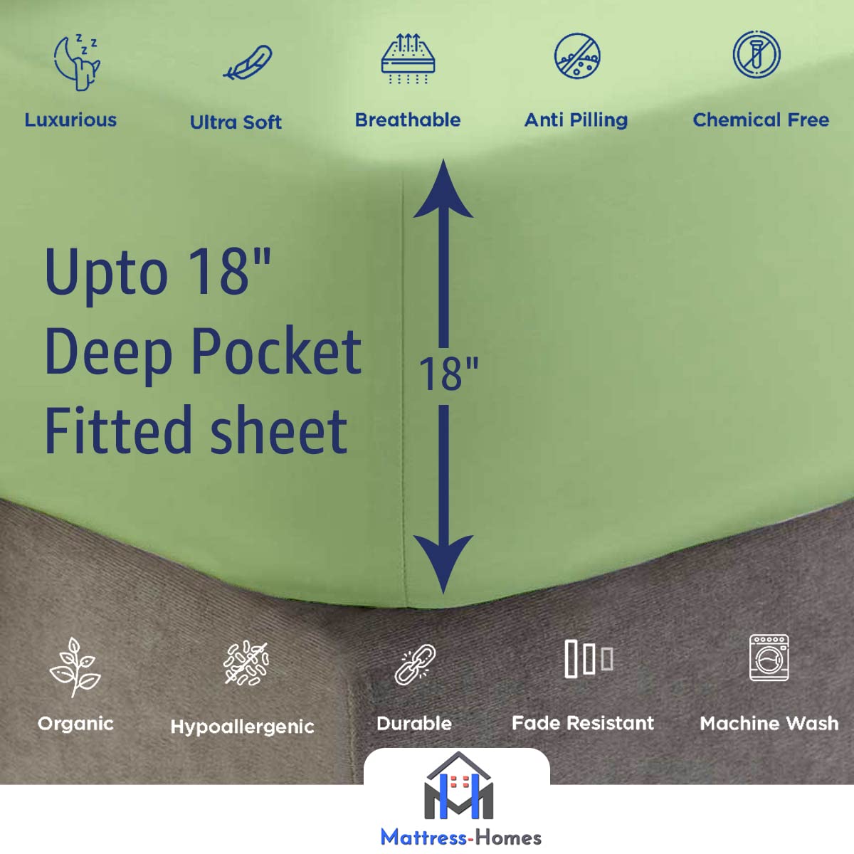 Split King Sheets Set - 5 Piece 600 Thread Count 100% Long Staple Soft Combed Cotton for Adjustable Beds - Sage Green - Perfect for Sleep Comfort & Adjustable Bed Frames