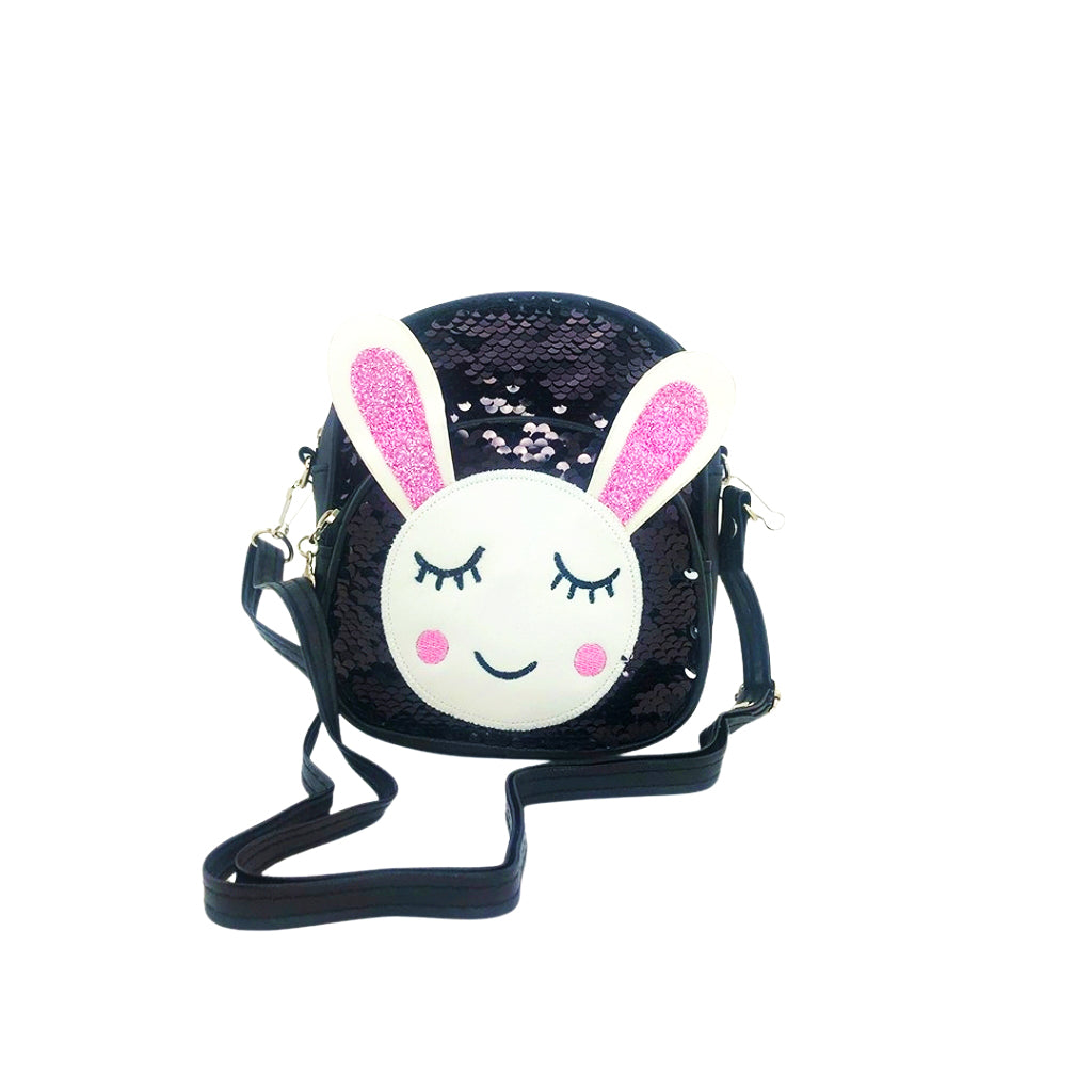 Glitter Bunny Backpack for Women & Girls - Cute Black Sparkly School Bag, Travel Daypack for College, Work, Gym & Everyday Use