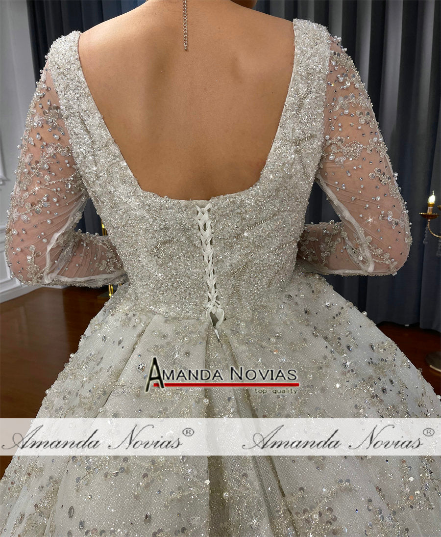 2022 New Arrivals Beading Wedding Dress with Long Sleeves - Elegant Bridal Gown for Church Ceremony & Formal Wedding Events | Style NS4240