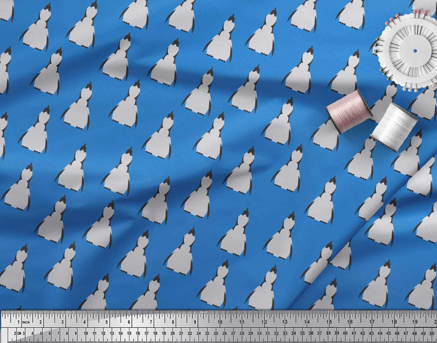 Soimoi Moss Georgette Brown Fabric by The Yard - 42 Inch Wide Printed Fabric with Adorable Penguin Ocean Patterns for Dresses, Scarves & DIY Projects