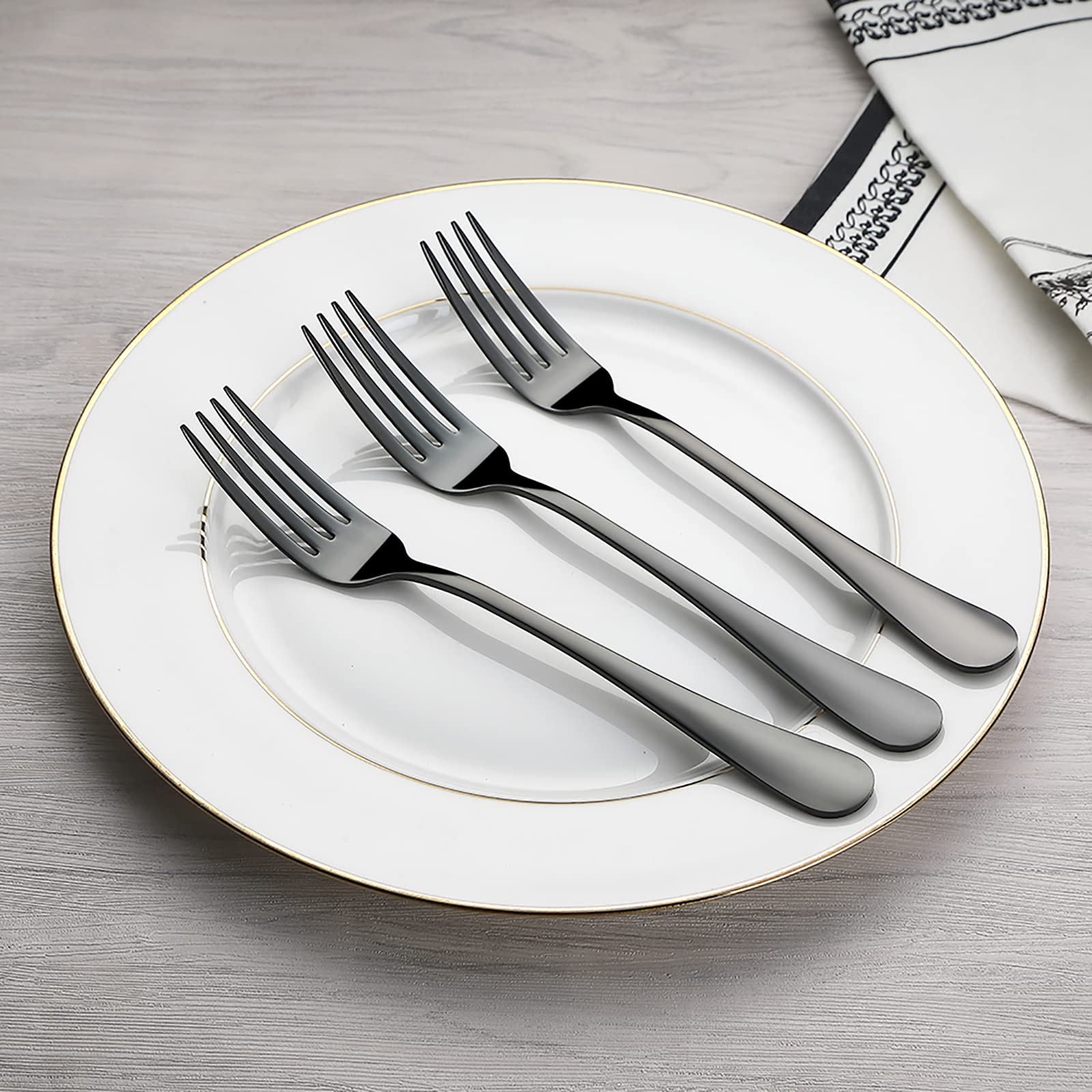 Premium 10-Piece Stainless Steel Dinner Forks Set - Reusable Black Silverware Cutlery for Restaurants, Catering & Home Dining | Durable & Elegant Flatware