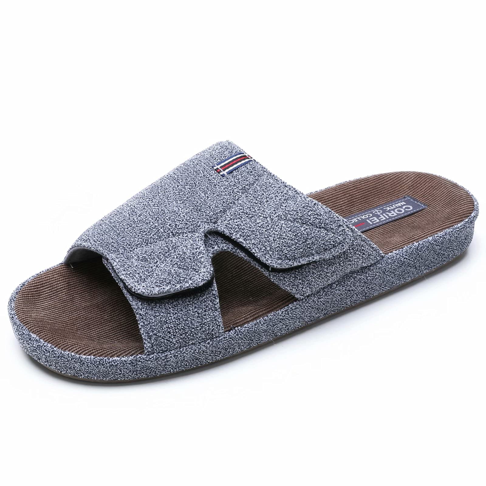 Men's Open Toe Slippers with Arch Support - Adjustable Cross Band House Shoes for Indoor & Outdoor Use - Non-Slip Comfort Slides for Home, Garden, and Poolside Relaxation