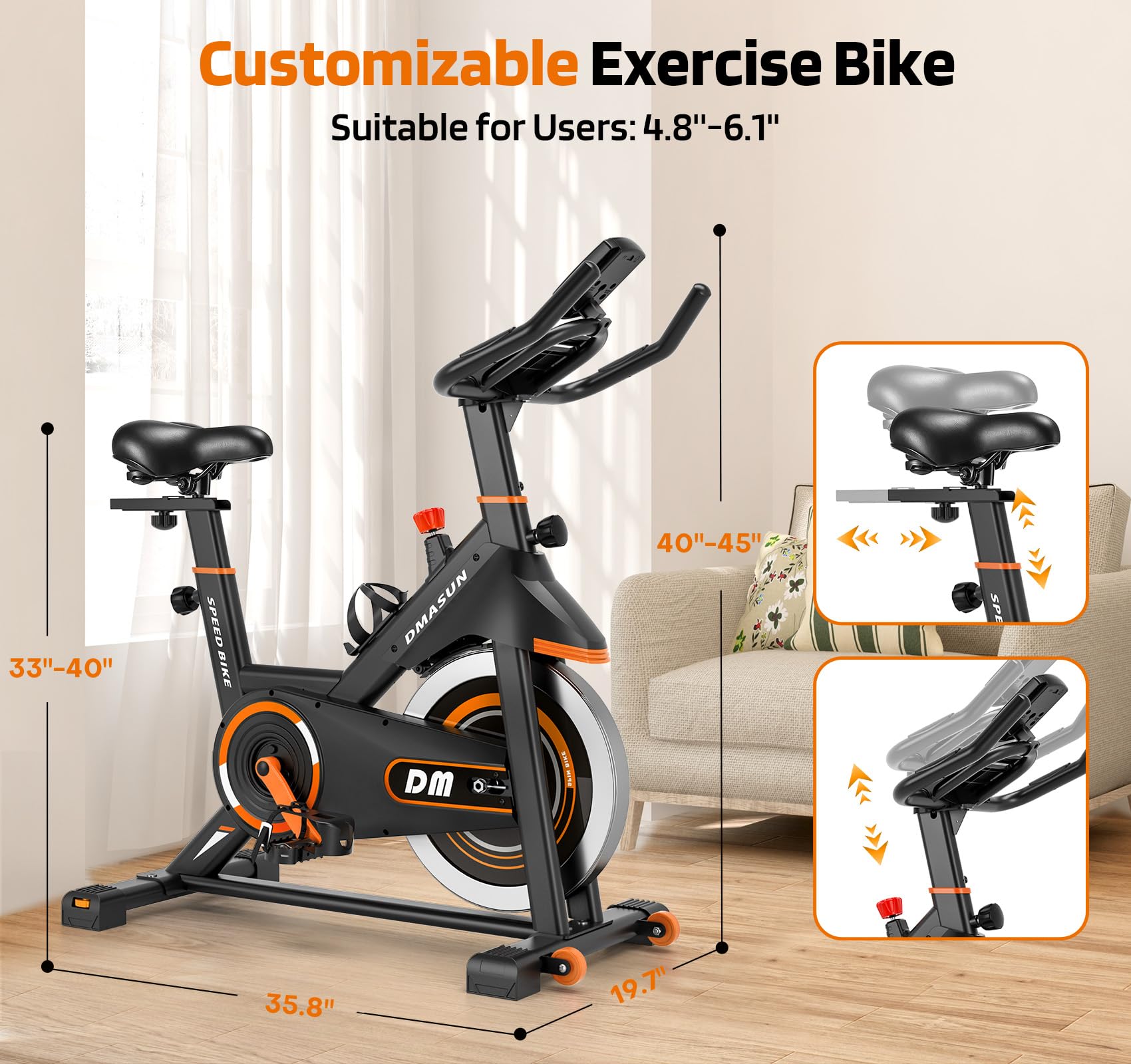 DMASUN Magnetic Resistance Exercise Bike for Home Gym - Indoor Cycling Bike with Comfortable Seat Cushion & Digital Pulse Display - Perfect for Cardio Workouts, Weight Loss & Home Fitness Training