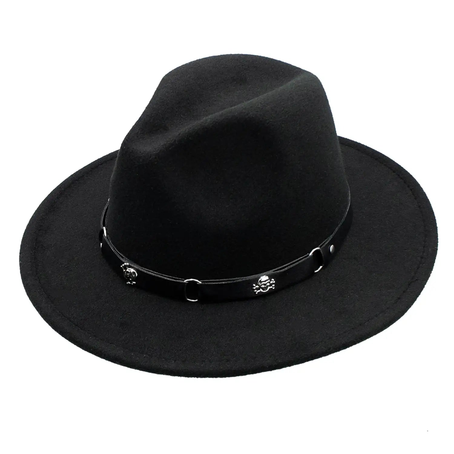 Peter Grimm 9Skull Wool Felt Fedora Hat for Men - Vintage Style Wide Brim Hat for Outdoor, Cosplay, and Fashion Events