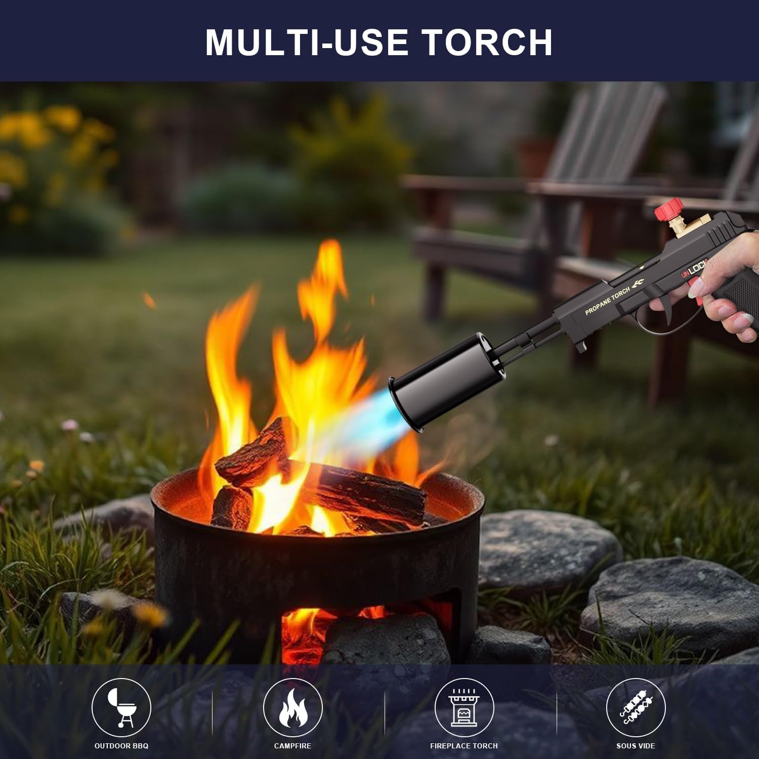 TONYFUL Professional Adjustable Propane Torch Grill Gun - High-Powered Flamethrower with Safety Lock for Sous Vide, BBQ, Searing Steak & Campfire Starter (Tank Not Included) | Perfect for Outdoor Cooking, Backyard Grilling & Culinary Creations
