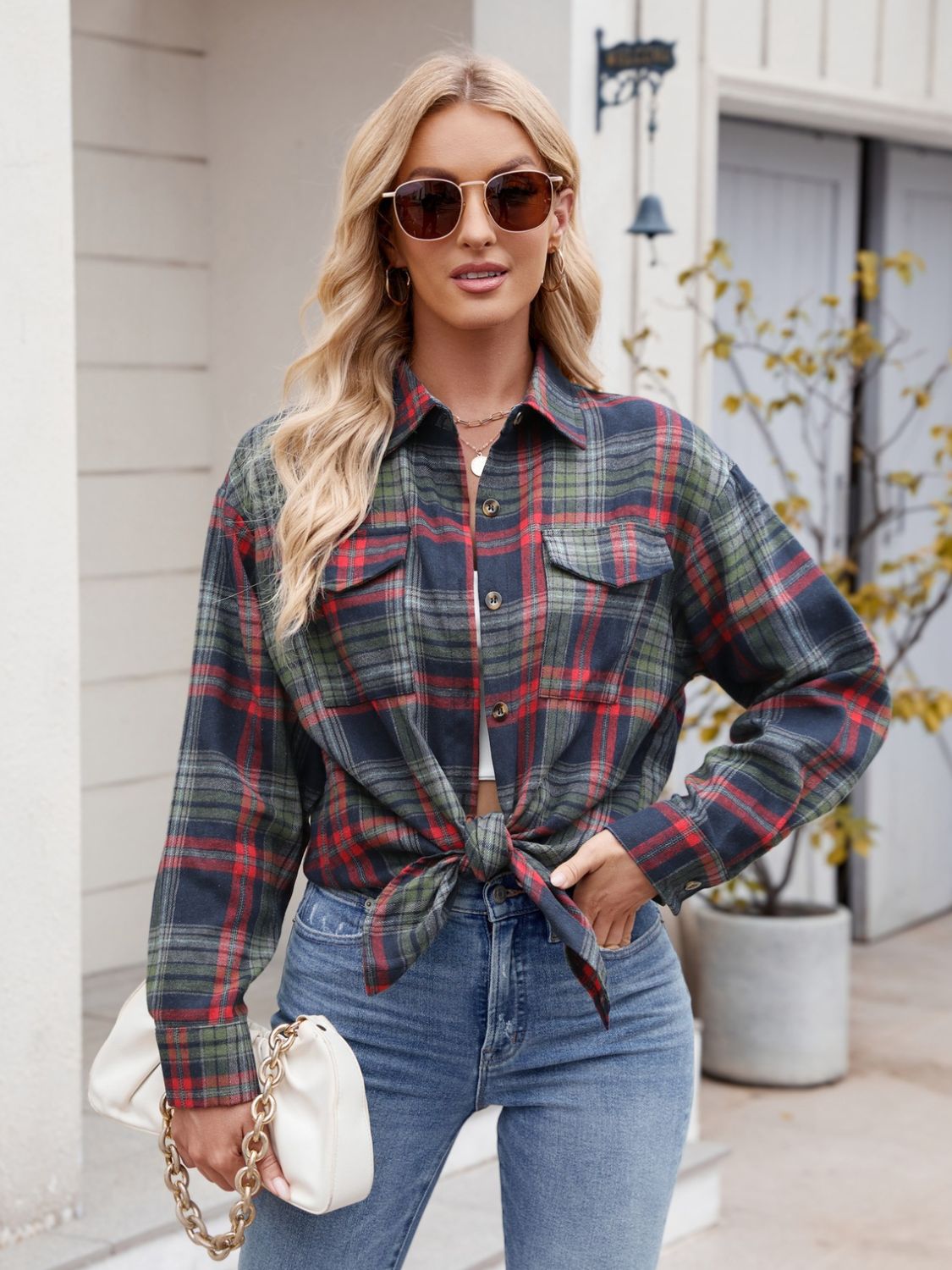 Mandy Plaid Button-Up Long Sleeve Shirt for Women - Stylish Casual & Office Wear - Perfect for Fall, Winter & Layering Outfits