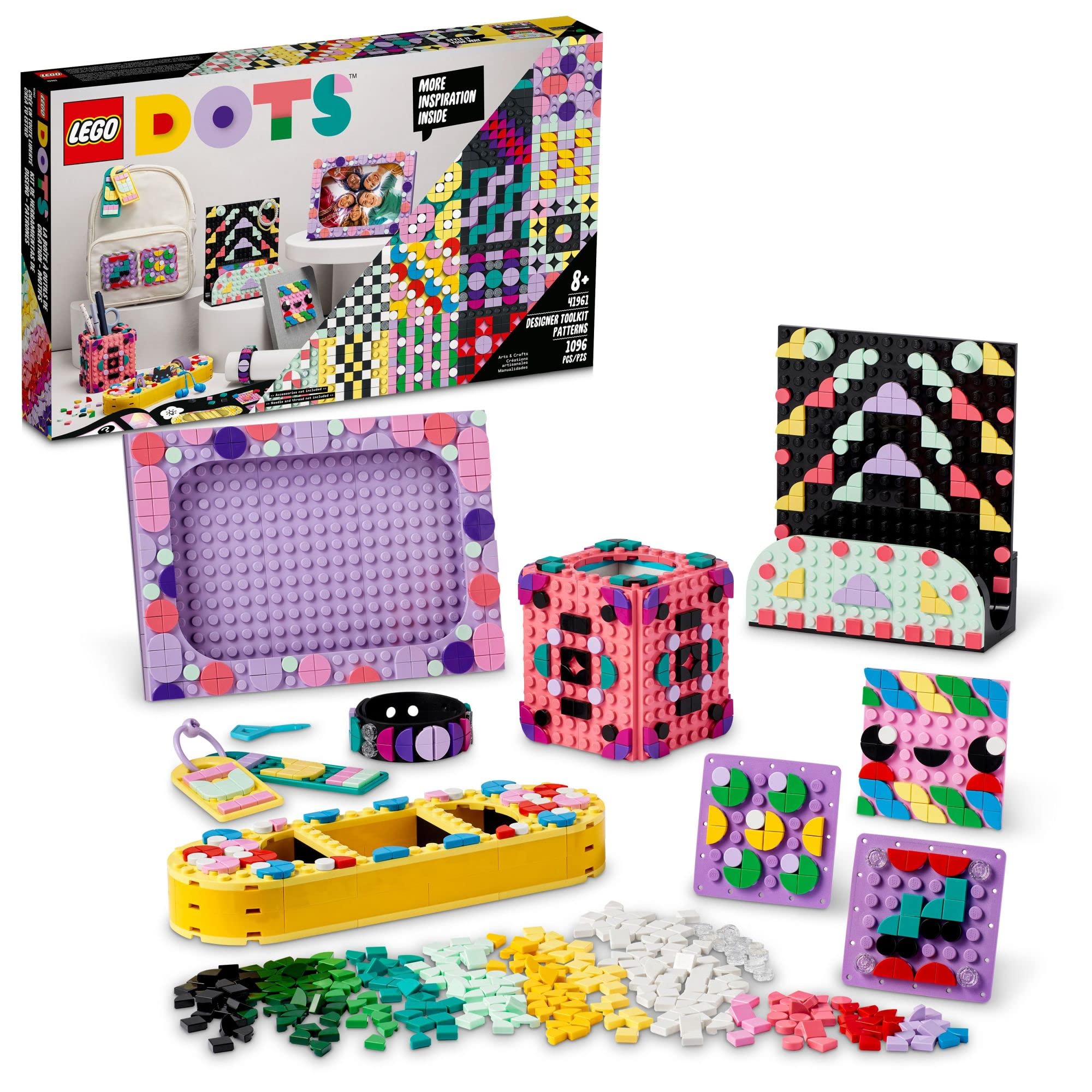 LEGO DOTS Designer Toolkit - 10-in-1 Creative Building Set for Kids with Patches, Photo Frame, Pencil Holder & Storage Tray | DIY Craft Activity Toy for Home Decor & School Projects (Model 41961)