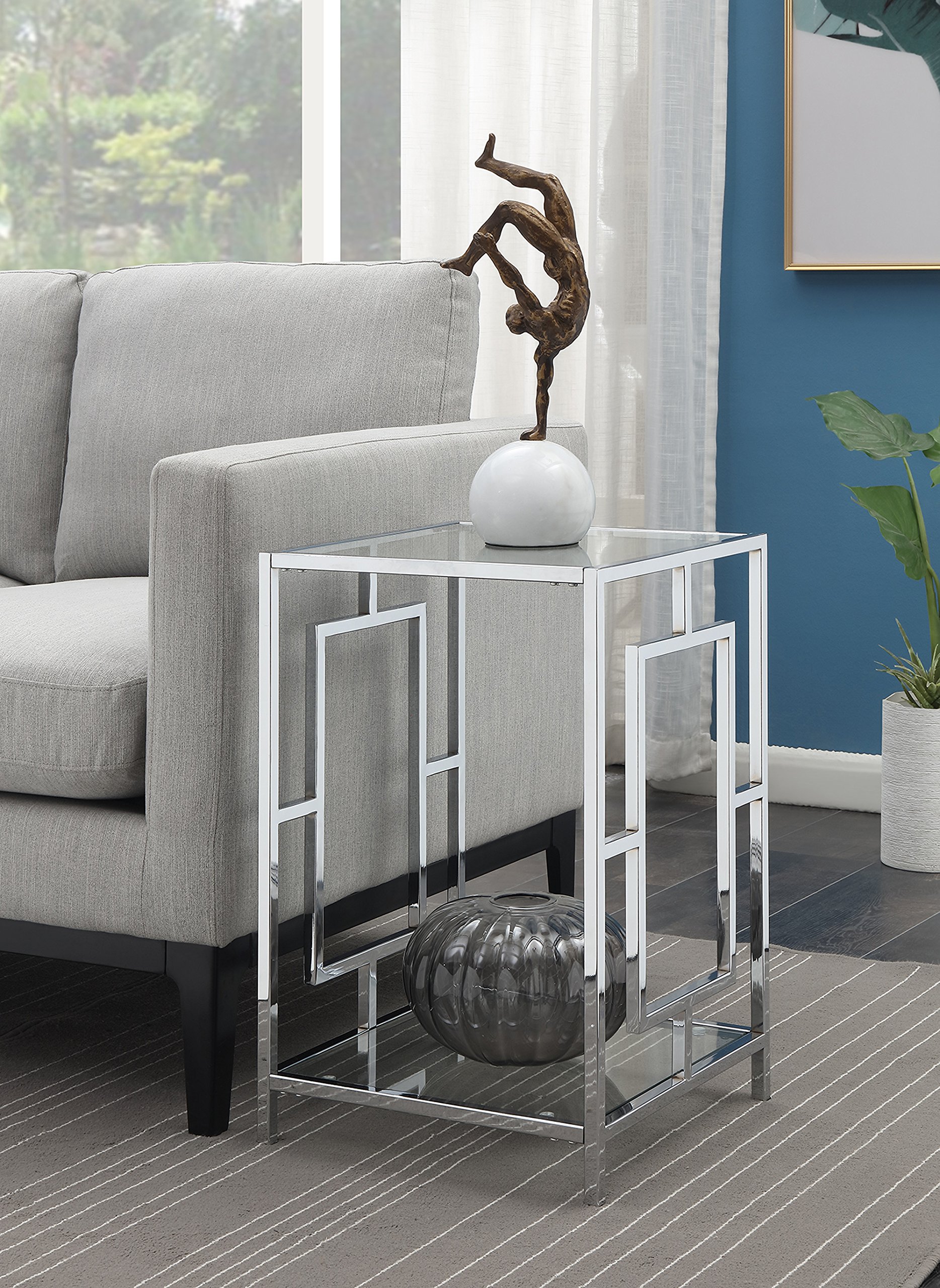 Modern Glass & Chrome End Table - 15.75