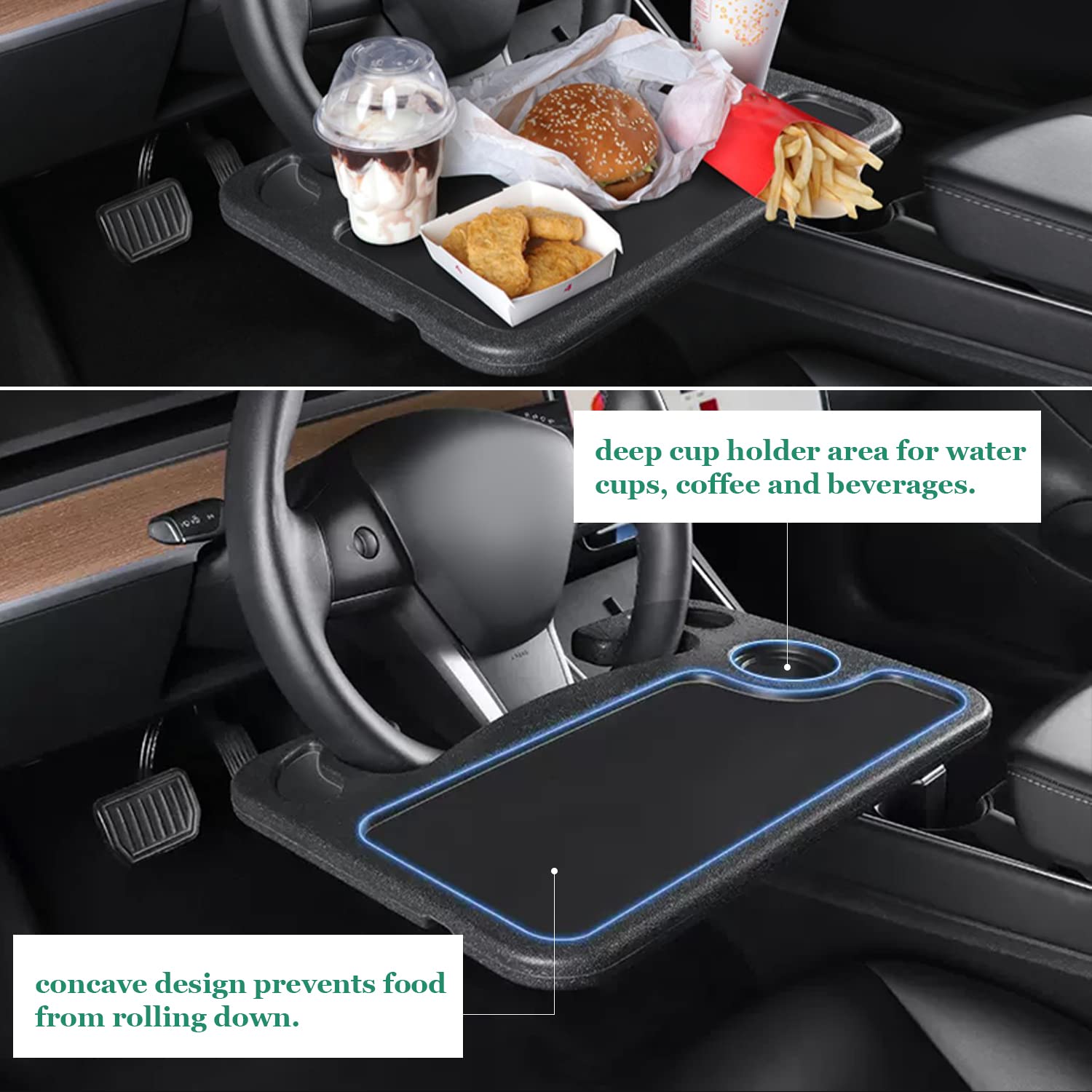 Universal Double-Sided Steering Wheel Tray - Car Food Tray with Drink Holder & Pen Holder, Portable Travel Desk for Eating, Working & Laptop Use in Vehicle (Black) | Perfect for Road Trips, Office Work & Meals On-The-Go