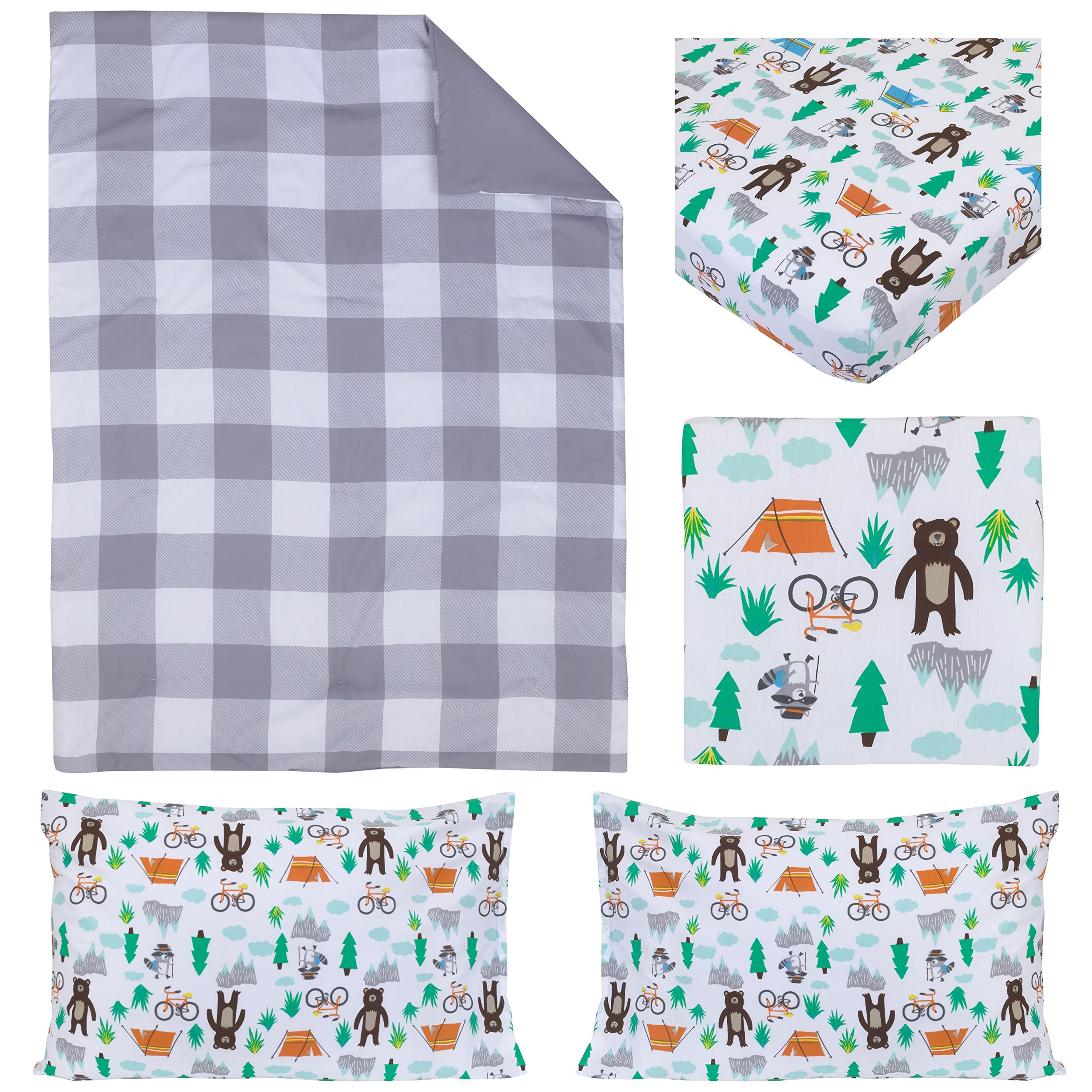Carters Woodland Boys 4-Piece Toddler Bedding Set - Soft & Cozy Bed Sheets, Pillowcase, Blanket for Kids Room Decor - Perfect for Nursery, Toddler Beds, and Boys Bedroom Themes