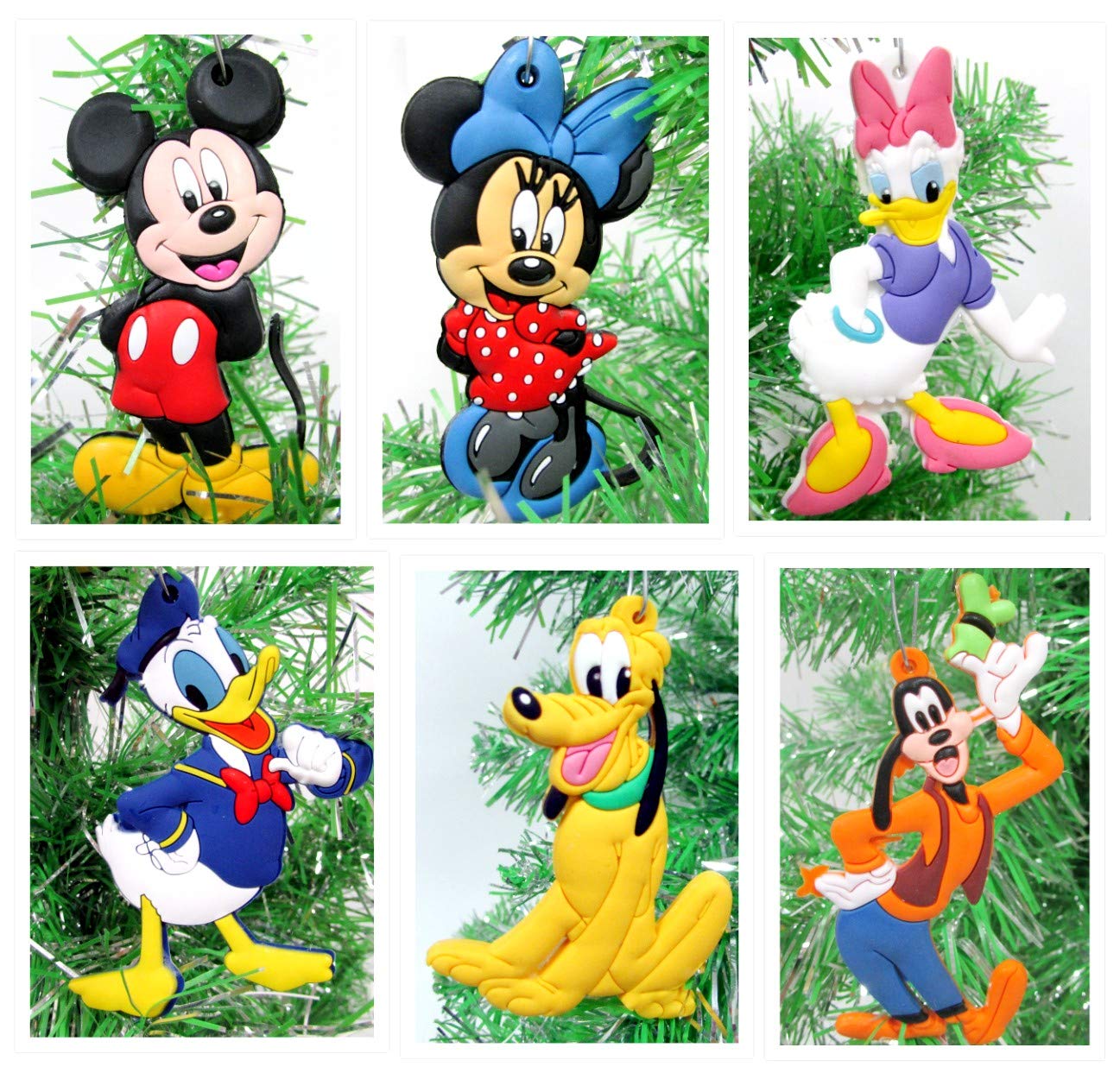 Disney Mickey Mouse 6-Piece Christmas Ornament Set - Shatterproof Plastic Decorations Featuring Mickey, Minnie, Donald, Daisy, Goofy & Pluto - Perfect for Kids' Room, Christmas Tree Decor & Disney Themed Parties