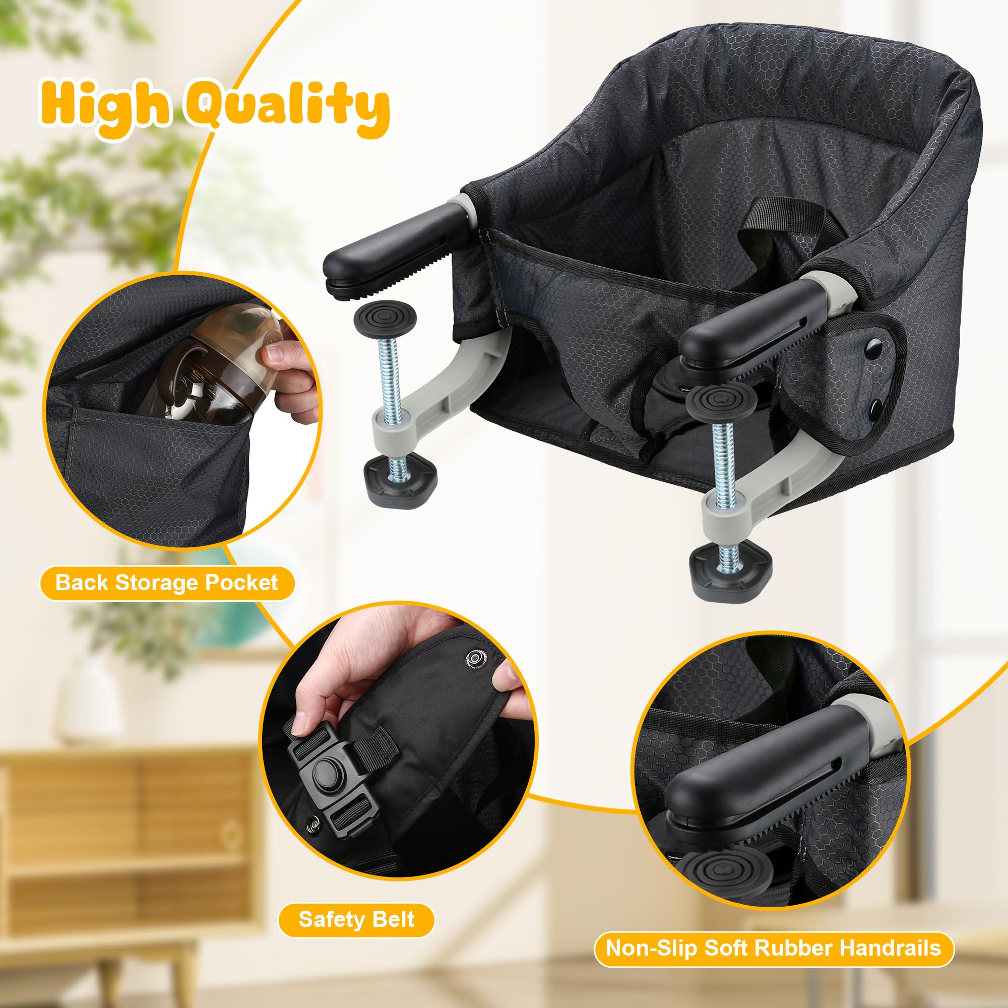 Portable Hook On High Chair with Removable Dining Tray - Foldable Baby Chair with Storage Bag for Indoor & Outdoor Use - Perfect for Dining, Travel & Picnics (Black)