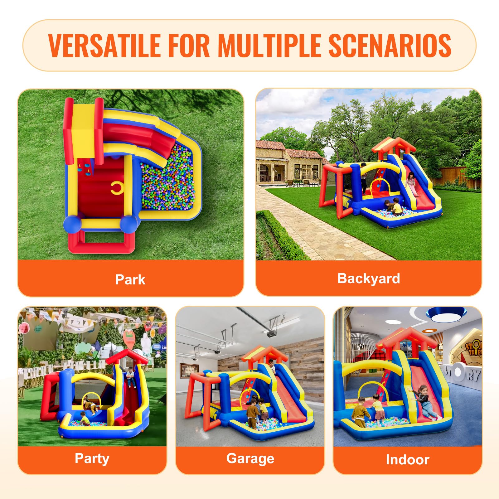 VEVOR Kids Bounce House with Slide - 131x133x91 Inch Inflatable Jumping Castle for Indoor/Outdoor Play - Includes Blower & Storage Bag - Perfect for Birthday Parties, Backyard Fun (Ages 3-8)