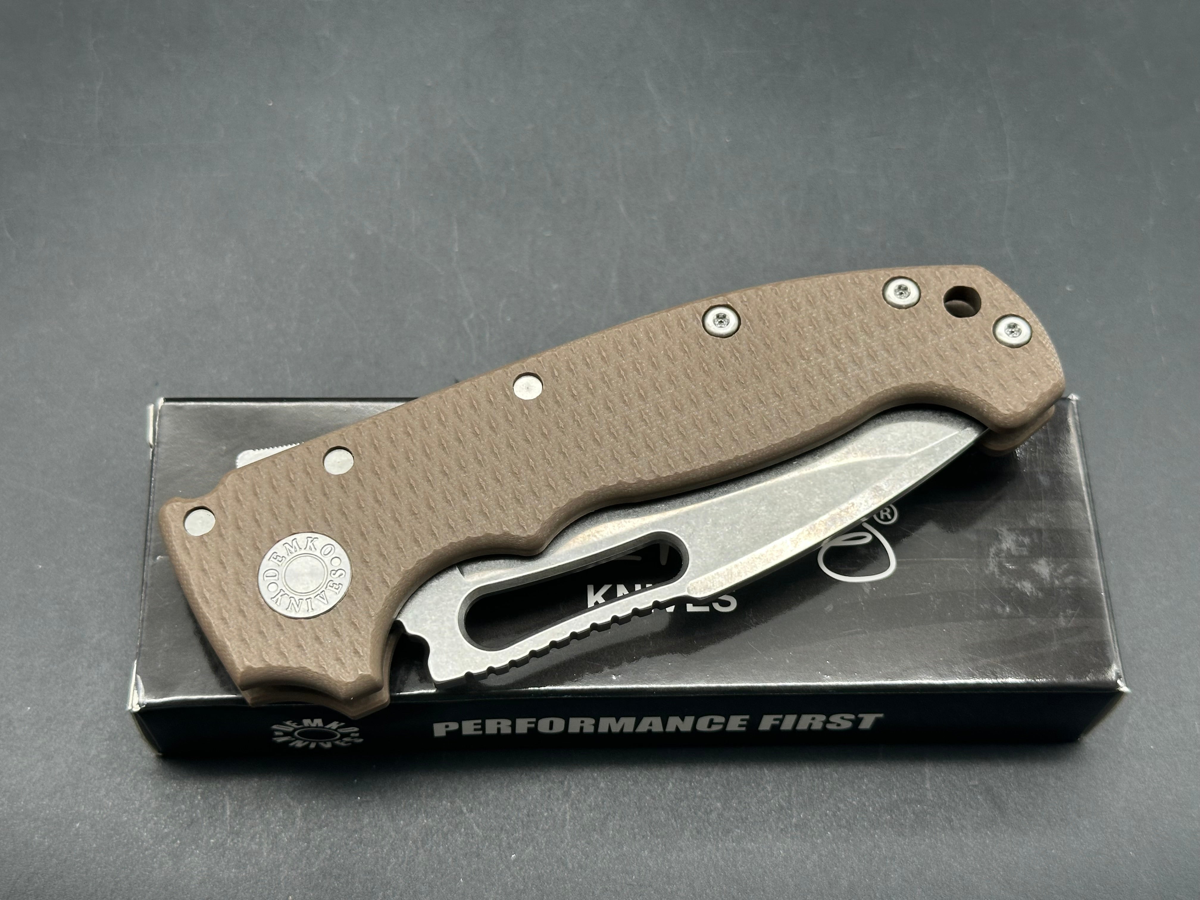 Demko MG AD20S Harpoon Drop Point Folding Knife - Shark Lock, Earth G10 Handle, Stonewash CPM 20CV Blade - EDC, Outdoor Survival, Camping & Tactical Use