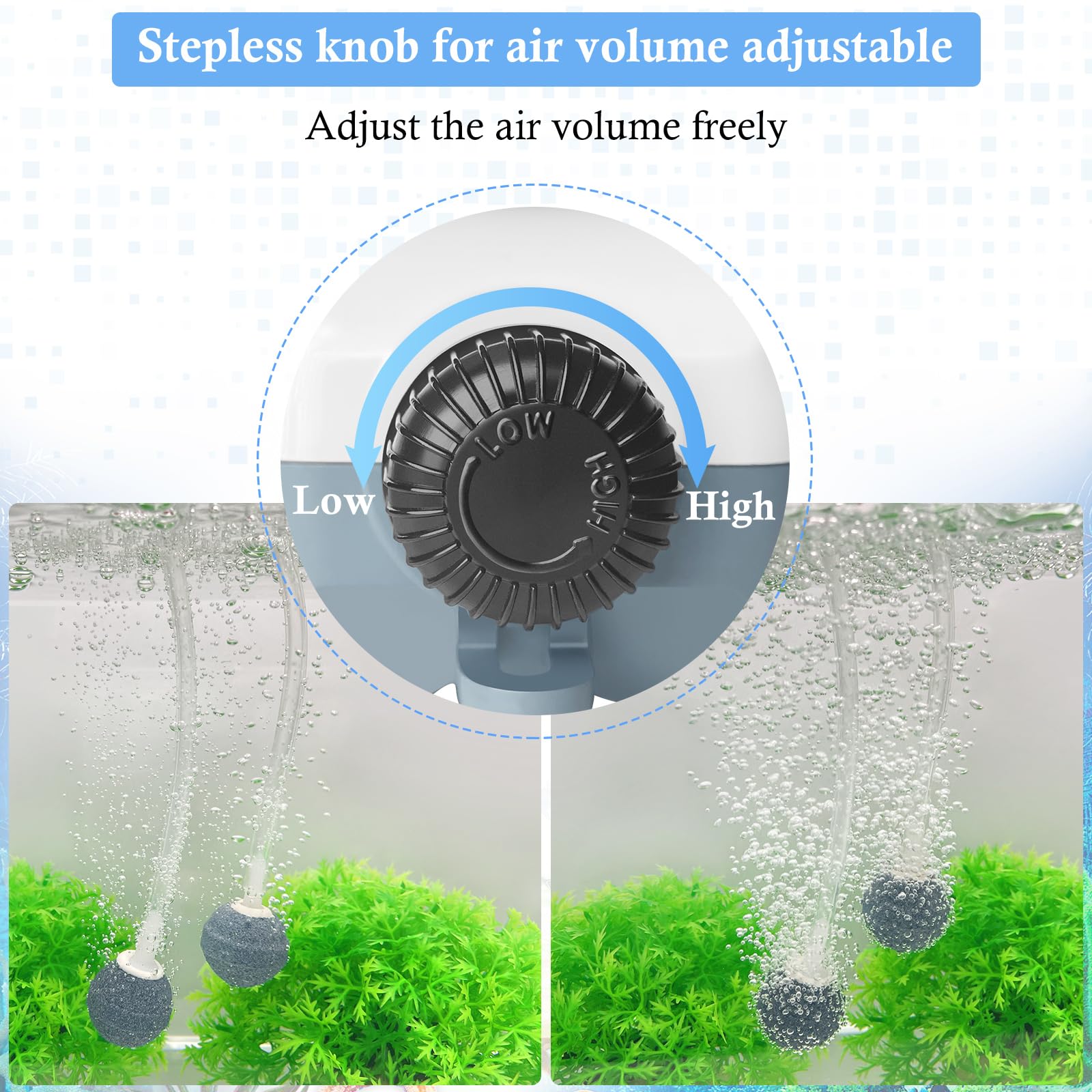 HITOP Dual Outlet Aquarium Electric Air Pump - Adjustable Quiet Oxygen Aerator for Fish Tank (20-100 Gallon) with Accessories | Ideal for Home Aquariums, Fish Breeding & Hydroponics Systems