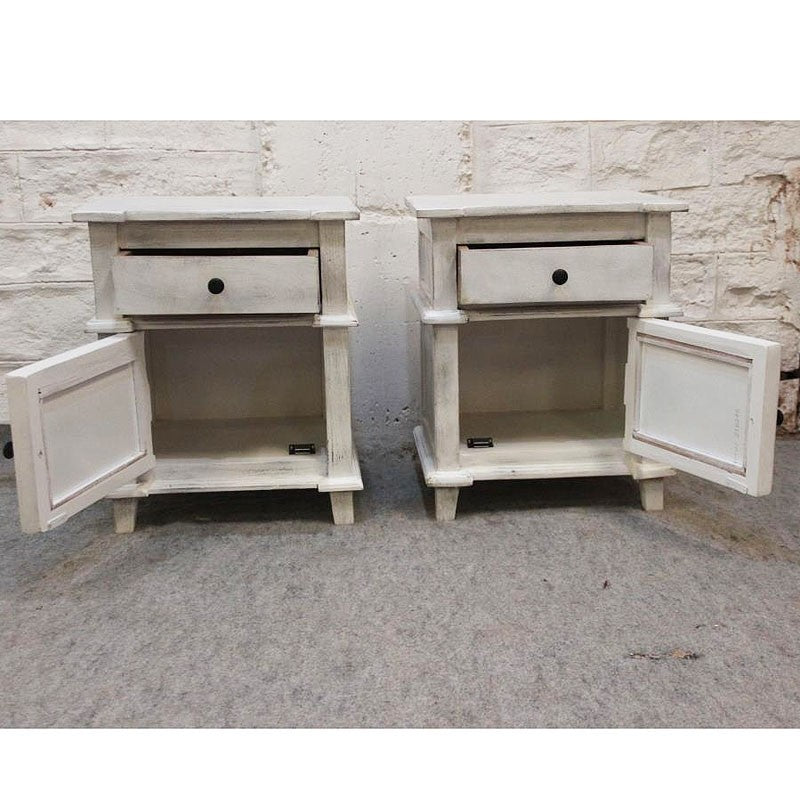 Whitewashed French Arched Glass Door Bedside Tables (Pair) - Elegant Nightstands for Bedroom, Living Room, or Office Decor