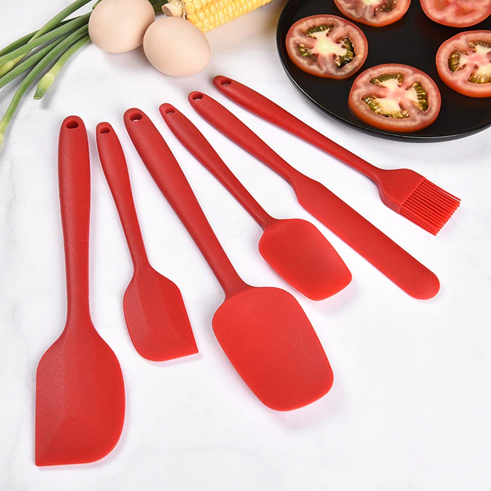 KSENDALO Heat Resistant Silicone Spatula Set for Cooking, Baking & Mixing - Non-Slip Rest Stand Included - Perfect for Cake Decorating, Cookie Dough & Kitchen Prep (Red)
