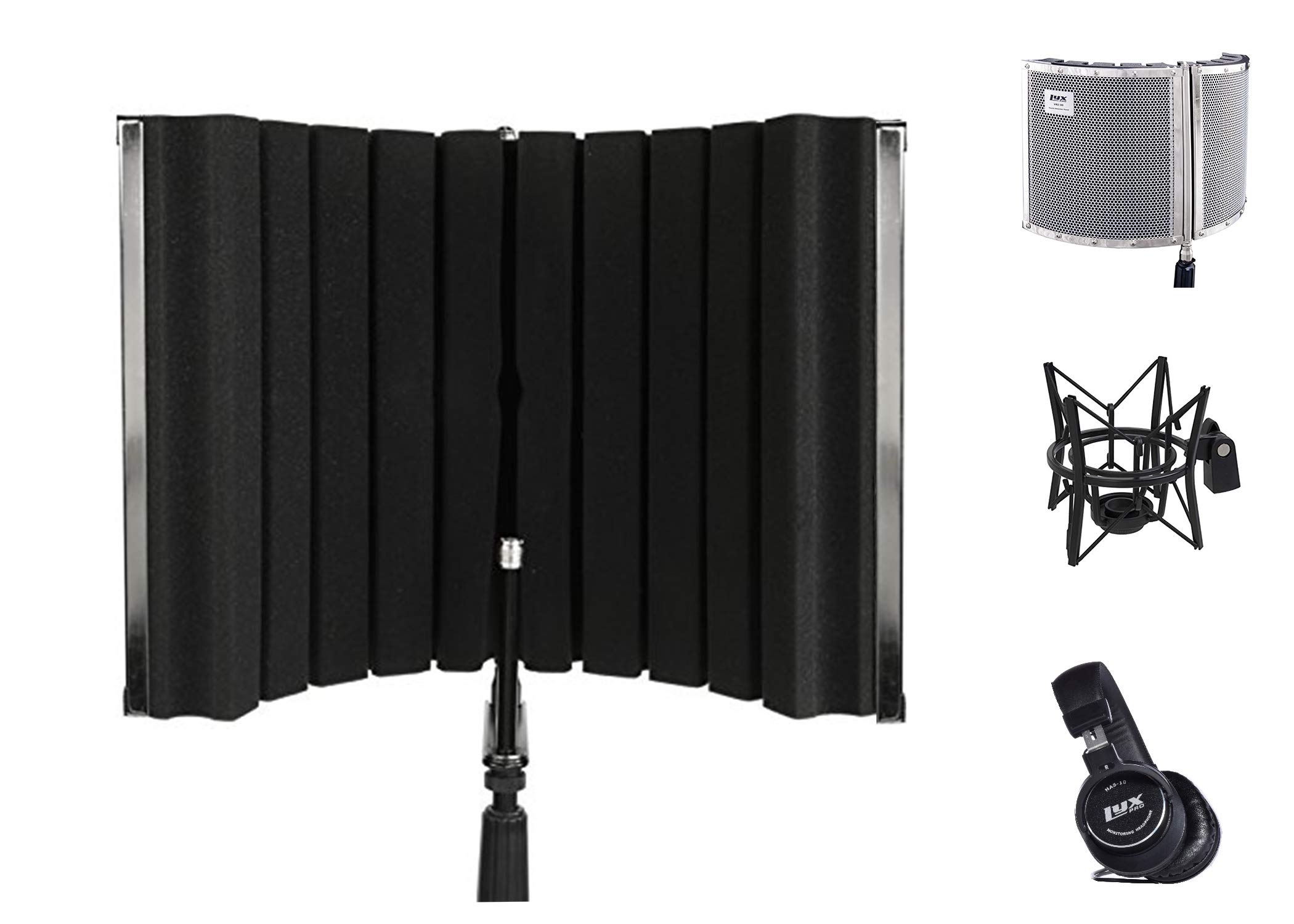 LyxPro Vocal Booth 30 - Portable Acoustic Isolation Shield with Microphone Spider Shock Mount | Sound Absorbing Reflection Panel & Studio Headphones for Home Recording, Podcasting, Voice Overs & Music Production