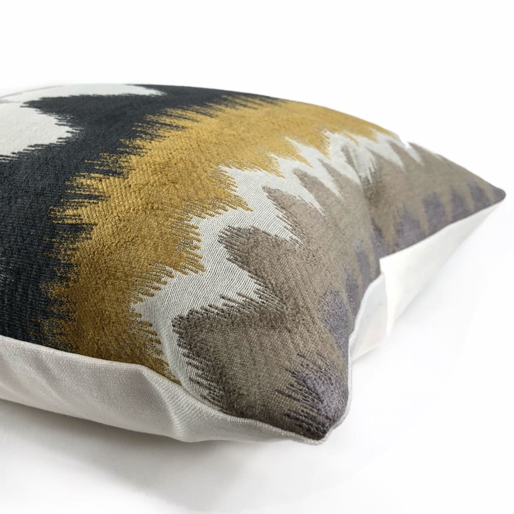 Taos Mustard Yellow Gray Off White Chevron Stripes Chenille Pillow Cover - Soft Decorative Throw Pillow Case for Sofa, Bed, Couch - Home Decor Accent for Living Room, Bedroom