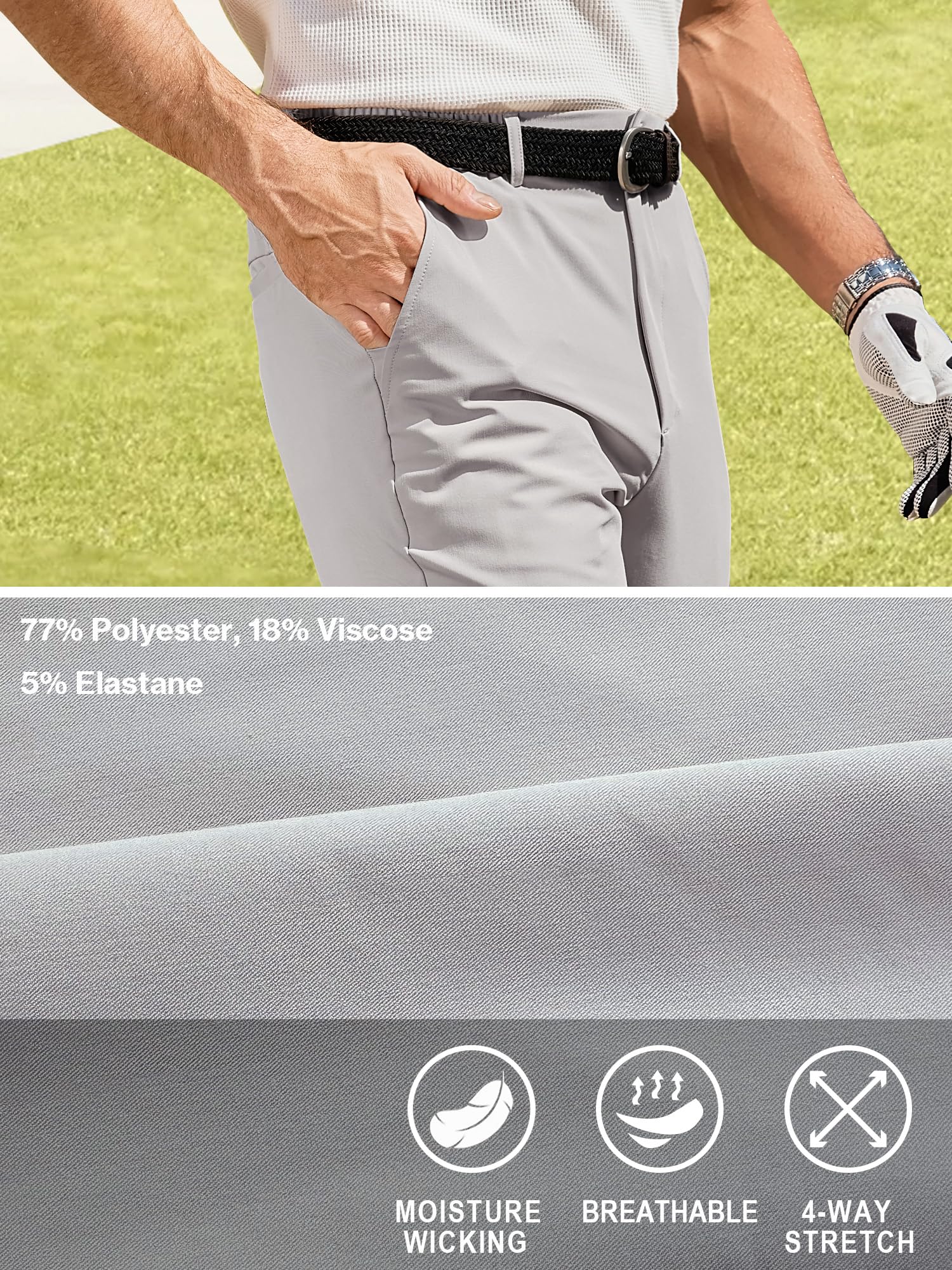 Comdecevis Men's Slim Fit Stretch Dress Pants - Business Casual & Golf Pants with Expandable Waistband | Perfect for Office, Weddings & Outdoor Activities
