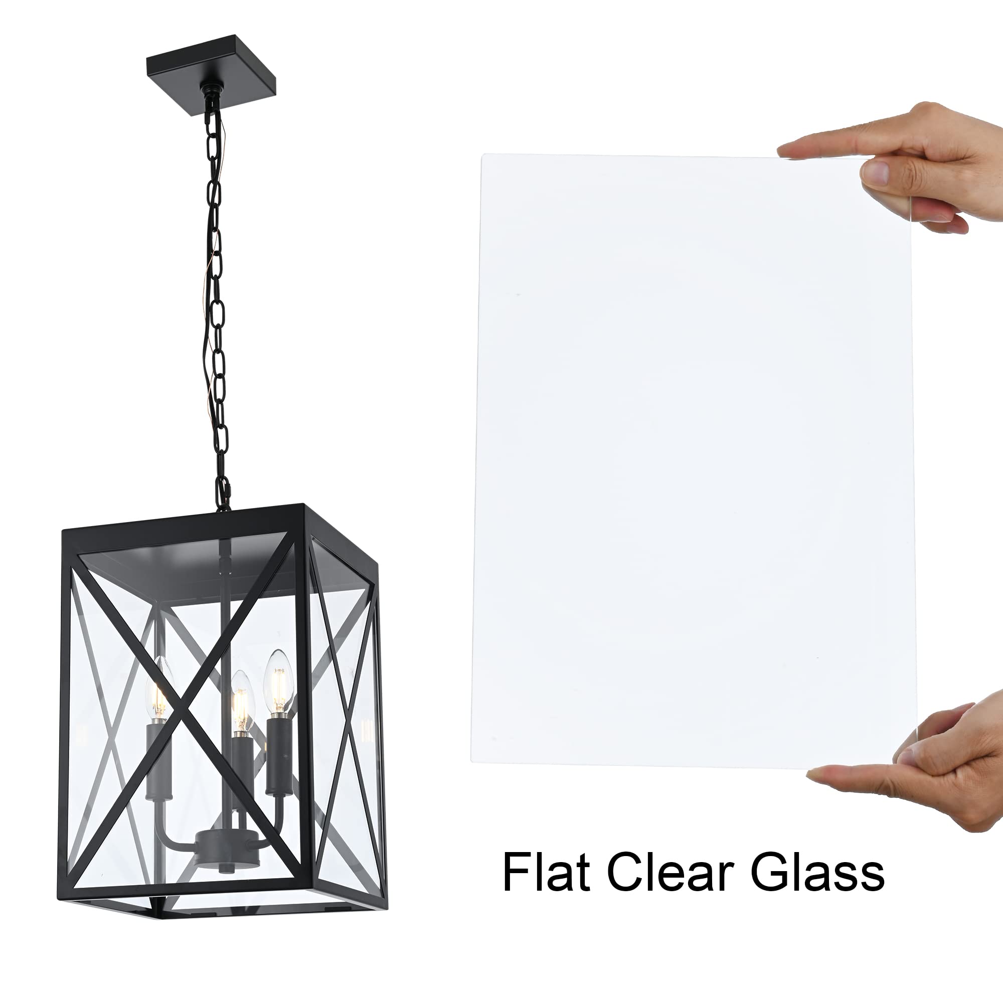 MELUCEE 3-Light Black Outdoor Chandelier with Clear Glass - Indoor/Outdoor Hanging Lantern Pendant Light for Patio, Porch, Entryway, Garden & Dining Room - Weather-Resistant Ceiling Light Fixture