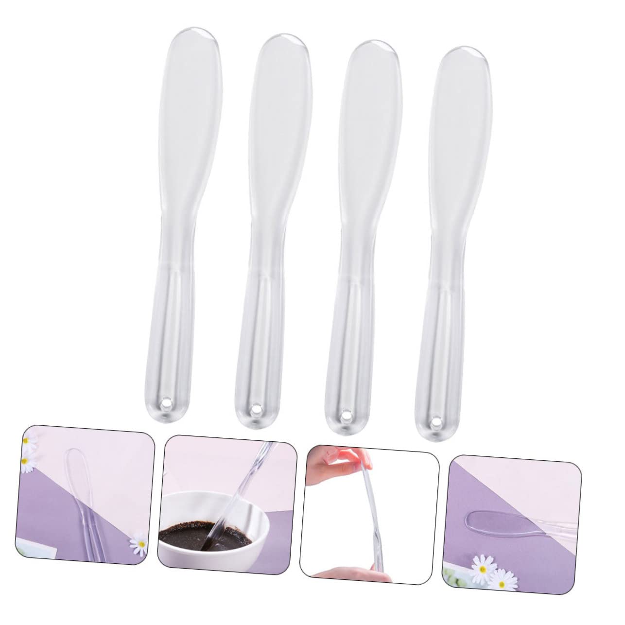 4pcs Transparent Spatulas for DIY Facial Mask & Skin Care - Mixing Spoons for Creams, Clay Masks, Essential Oils - Perfect for Home Spa, Beauty Salon & Cosmetic Application