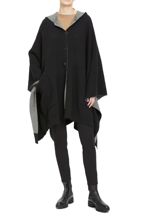 Premium Felted Wool Cashmere Hooded Poncho - Soft & Warm Winter Wear for Women, Black & Grey, Perfect for Outdoor Activities & Casual Fashion