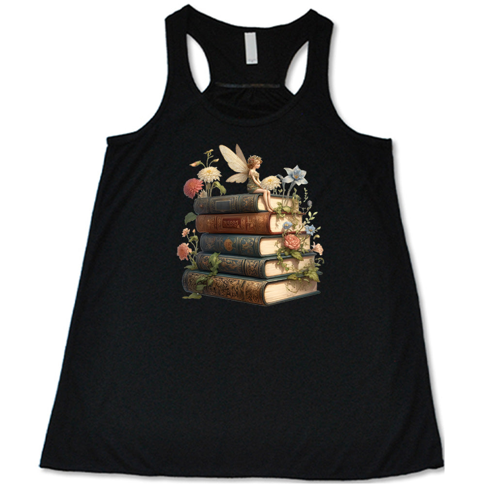 Fairy & Books Graphic T-Shirt for Women - Cute Reading & Fantasy Lovers Tee - Perfect for Book Clubs, Library Visits & Casual Wear