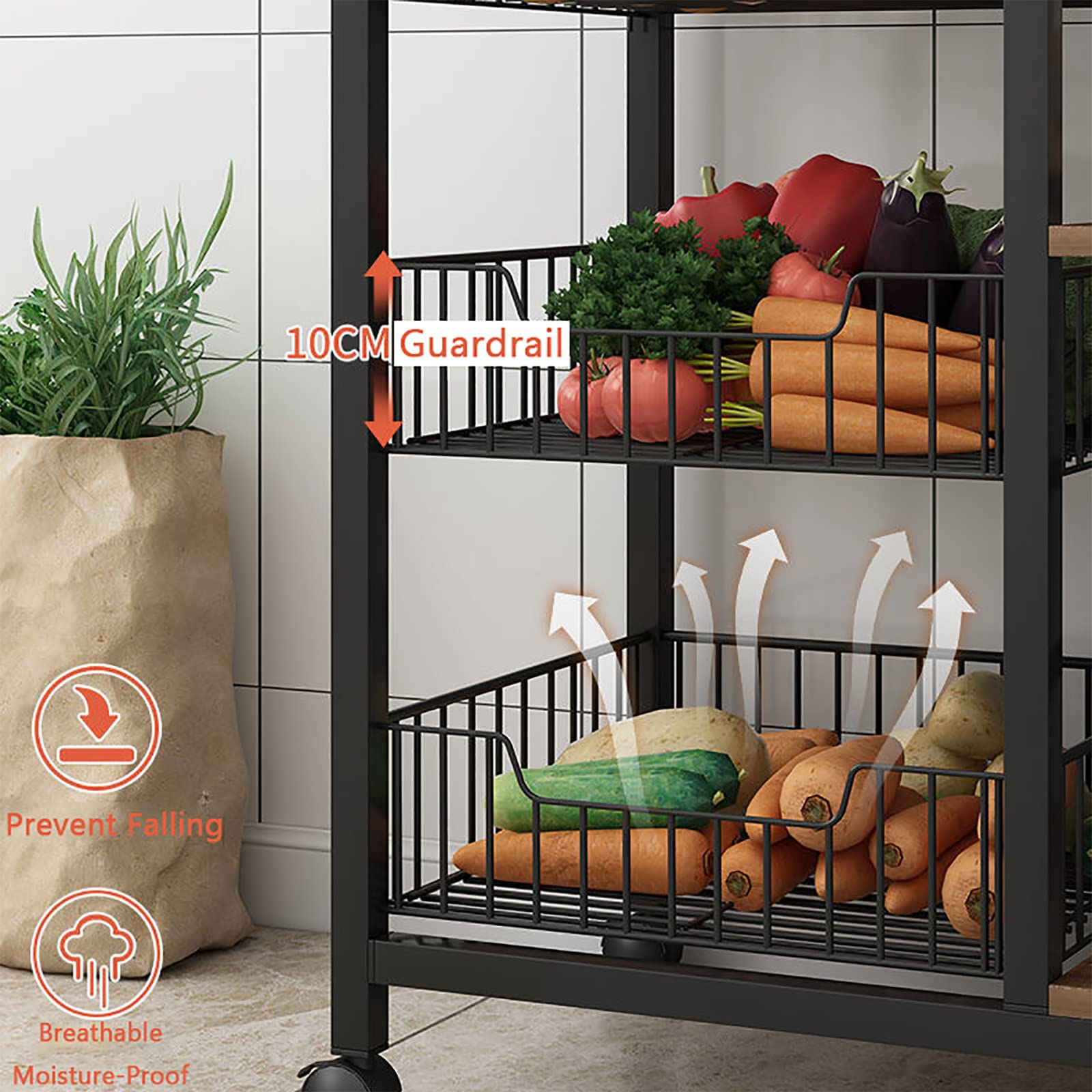 5-Tier Heavy Duty Rolling Kitchen Cart - Large Industrial Baker's Rack with Wheels, Microwave Stand & Storage Shelf for Cooking Utensils - Perfect for Small Kitchen Organization, Baking Supplies Storage & Microwave Placement