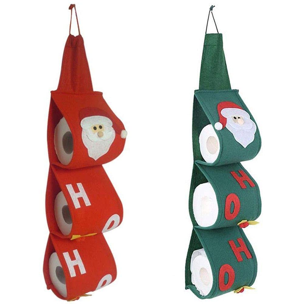 Christmas Toilet Paper Cover & Santa Claus Storage Bag - 2Pcs Bathroom Hanging Towel Holder for Holiday Decor | Perfect for Festive Home, Office & Gift Giving