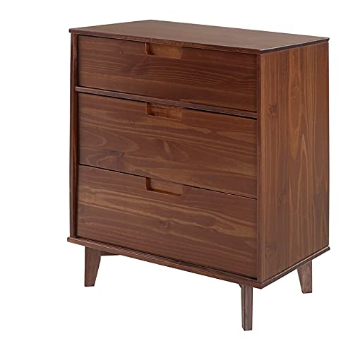 Mid Century Modern Wood Dresser - 3 Drawer Walnut Nightstand with Shelf for Bedroom Storage | Bedside End Table for Home Decor & Organization