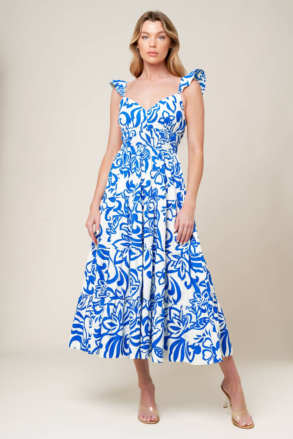 Elegant Blue Woven Midi Dress for Women - Perfect for Weddings, Parties & Special Occasions