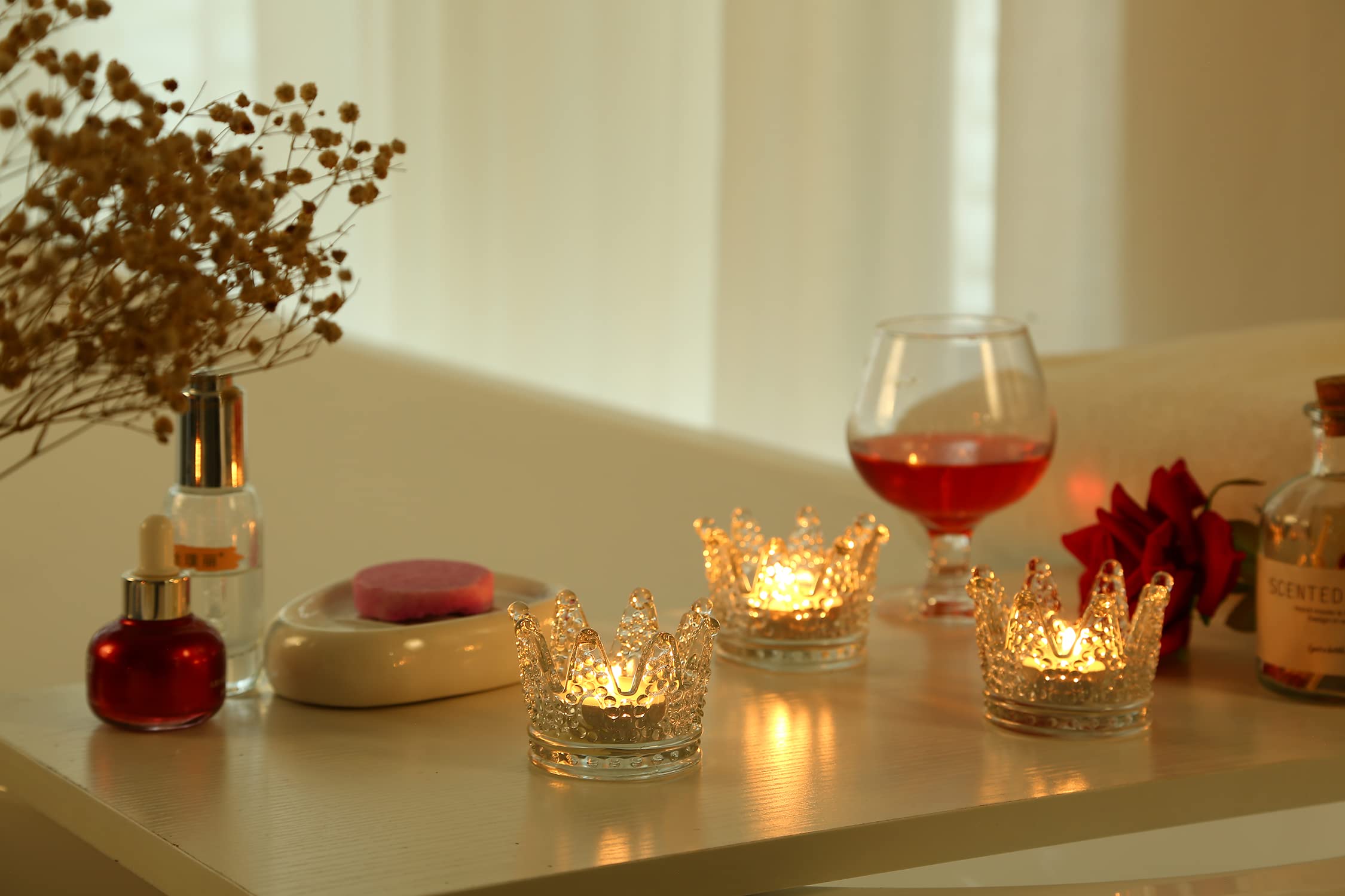 GOLDEAL 12-Piece Clear Glass Tealight Candle Holders Set - Elegant Votive Candle Holders for Weddings, Parties, Dinner Table Decor & Christmas Centerpieces - Perfect for Romantic Ambiance, Holiday Decor & Special Events