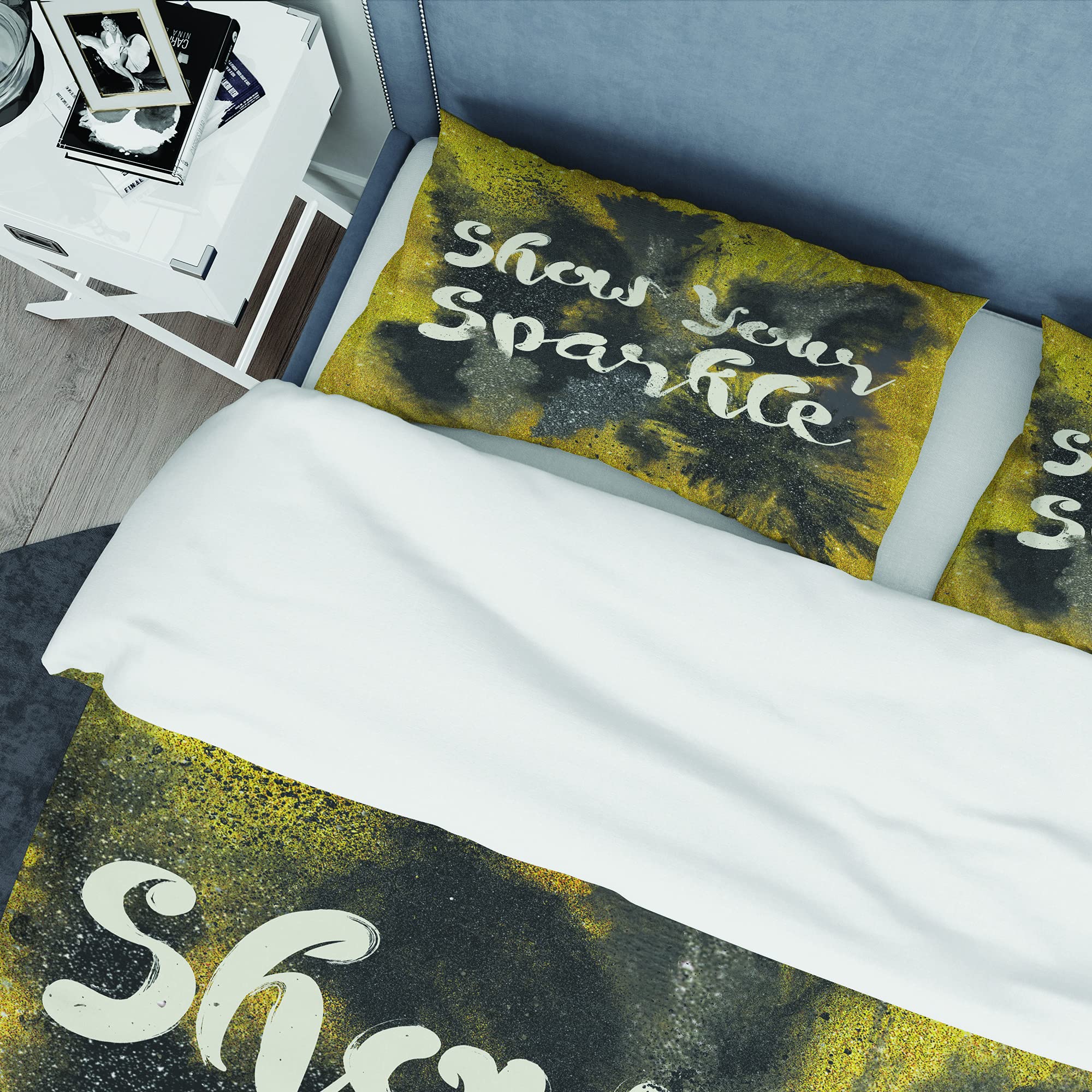 DesignQ Sparkle Quote Black & Gold Traditional Duvet Cover Set - Queen Size 3-Piece Bedding Set | Inspirational Home Decor for All Seasons | Perfect for Master Bedrooms, Guest Rooms & Cozy Retreats