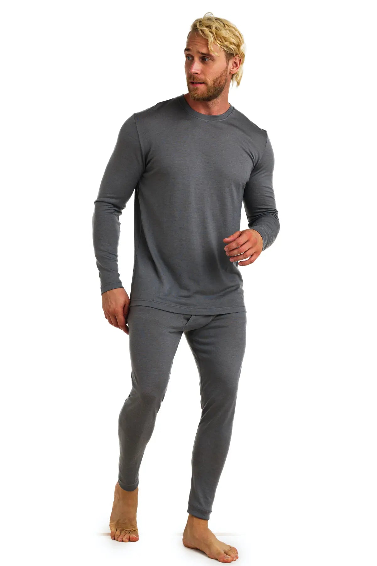 Men's Merino Wool Thermal Underwear Set - 165 Perfect Grey - Base Layer for Winter, Skiing & Outdoor Activities