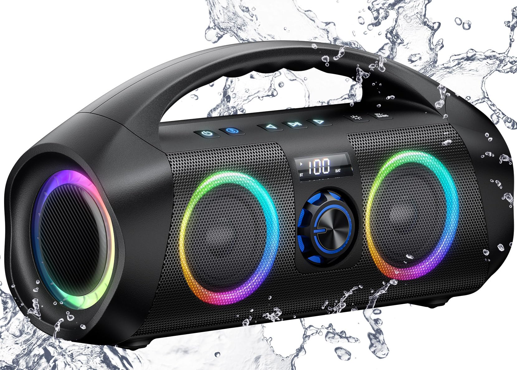 DBSOARS 60W Bluetooth Speaker with Subwoofer - 80W MAX Wireless Stereo Sound, IPX7 Waterproof Portable Outdoor Speaker with Beat Sync LED Lights, Powerful Bass, TWS Pairing, AUX Input & Power Bank - Perfect for Parties, Beach, Camping & Outdoor Adventures