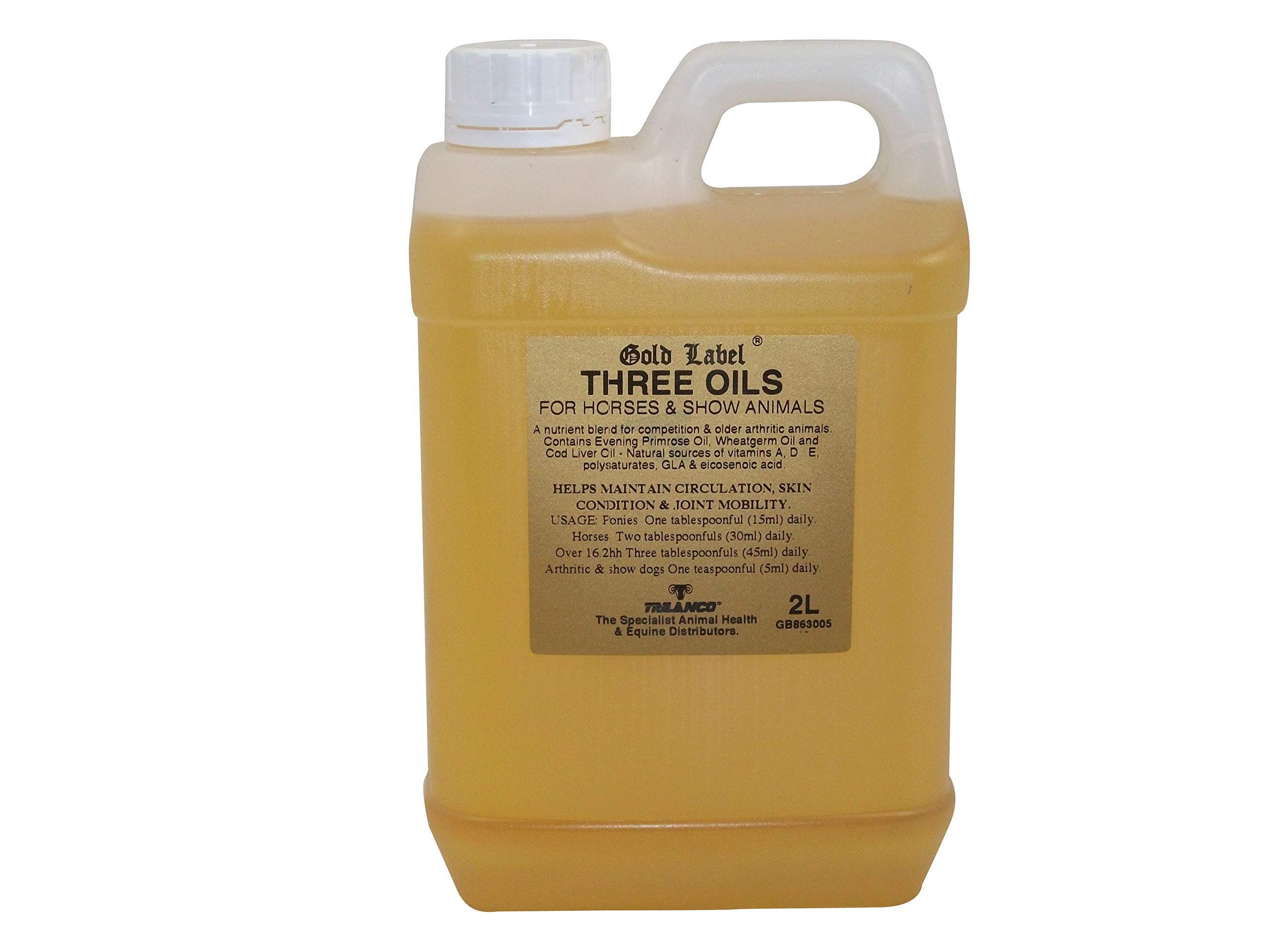 Premium Triple Oil Horse Supplement - Cod Liver Oil, Evening Primrose Oil & Wheatgerm Oil Blend (2 Litres) for Joint Health, Coat Shine & Immune Support - Ideal for Performance Horses, Senior Equines & Show Animals