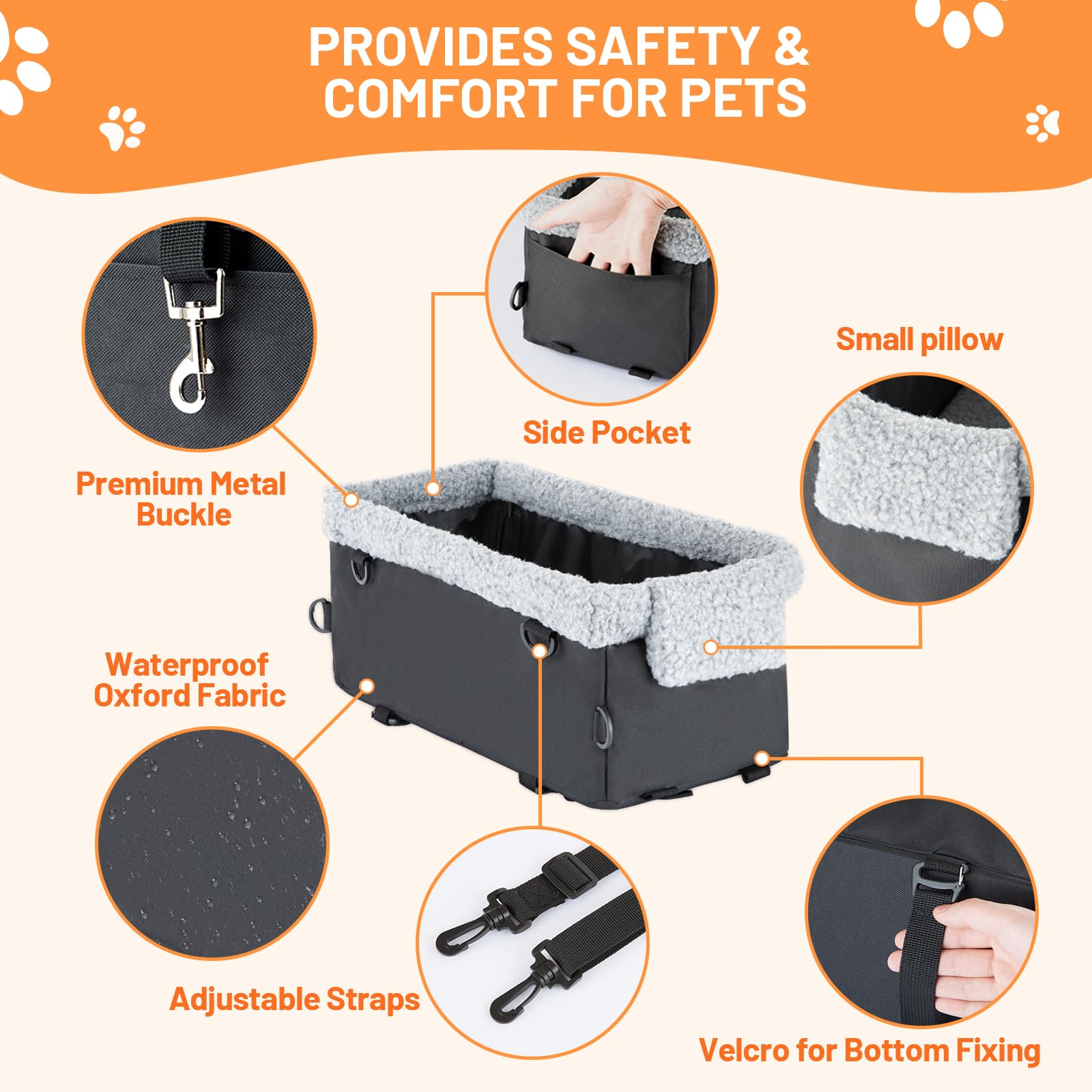 Small Dog Car Seat with Metal Frame - Raised Pet Booster Seat for Puppies & Cats | Safe Travel for Small Pets in Cars, SUVs & Road Trips