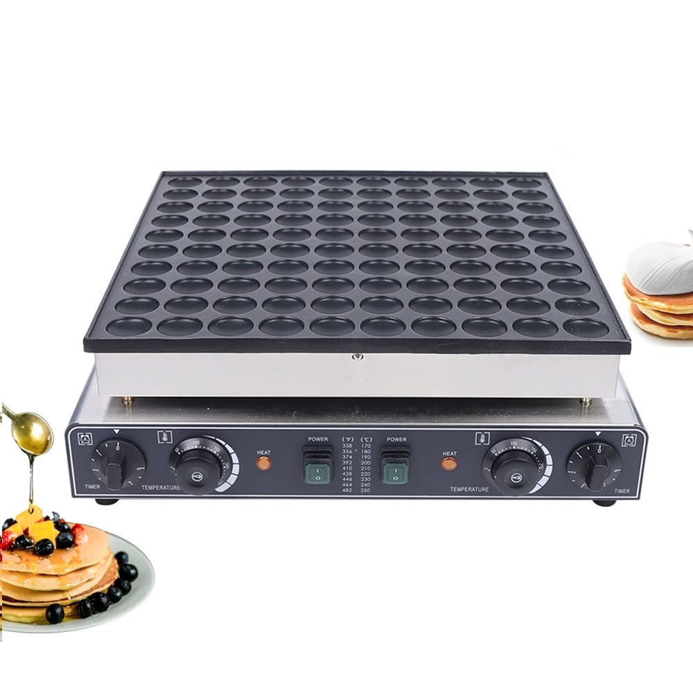 Mini Pancake Maker - 110V Nonstick Dutch Poffertjes Machine for 1.8 Inch Mini Waffles (100 Pcs Included) - Perfect for Breakfast, Brunch, Kids Snacks & Party Desserts