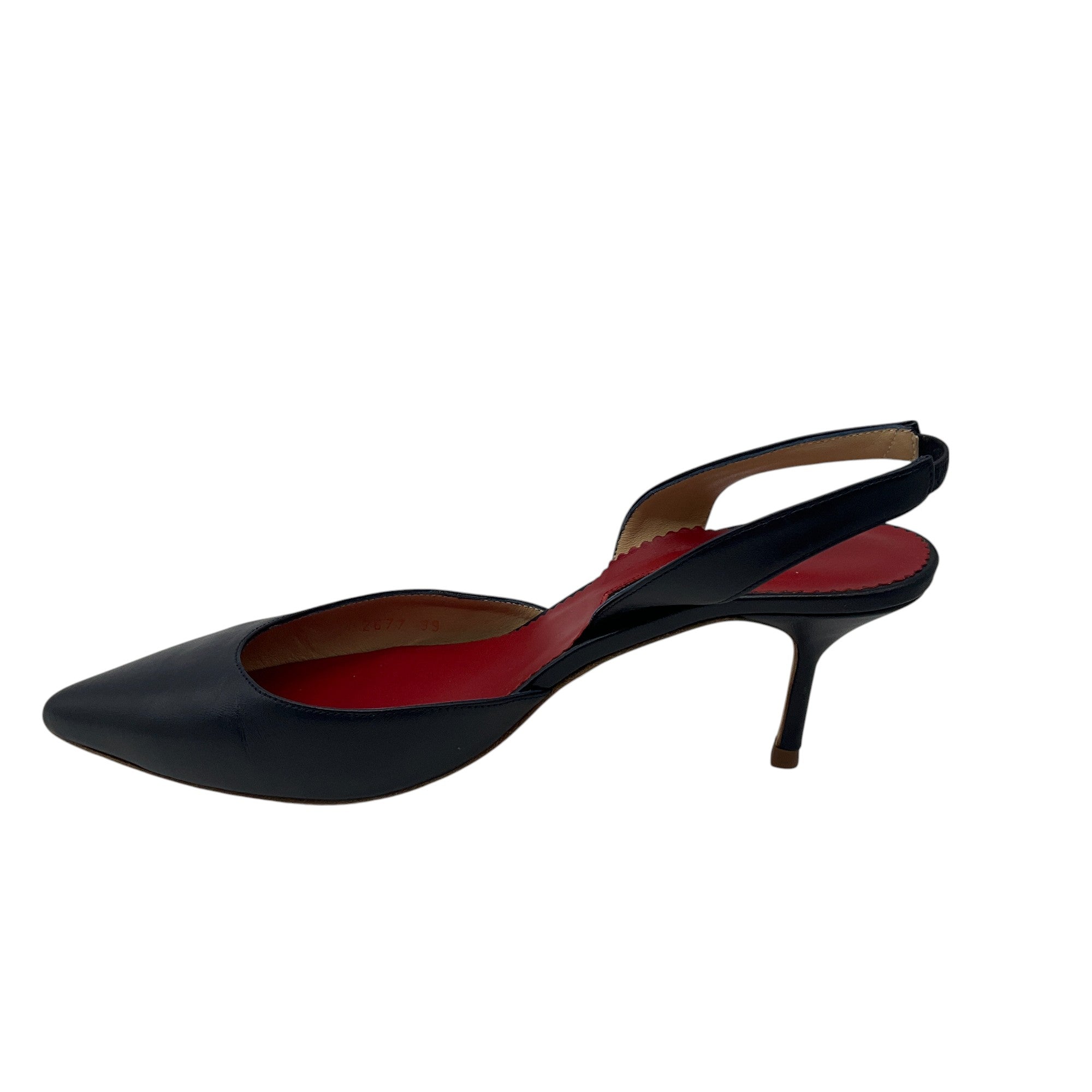 Carolina Herrera Navy Blue Leather Slingback Pumps for Women | Elegant High Heel Dress Shoes for Office, Party & Evening Wear