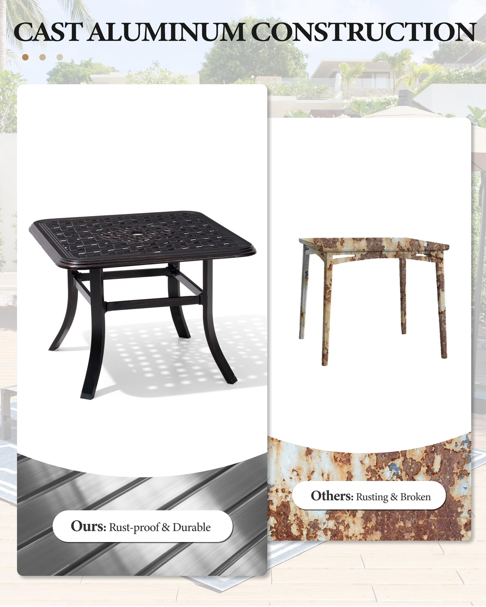Premium Cast Aluminum Outdoor Patio Side Table - 24