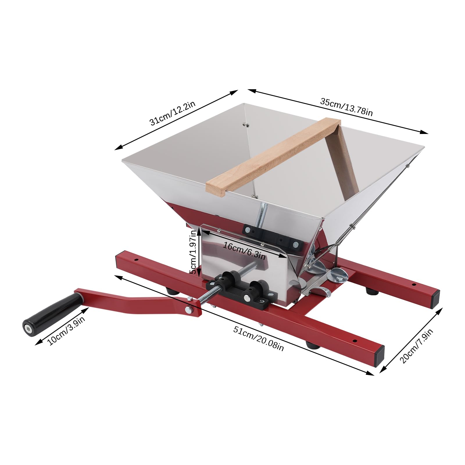 Stainless Steel Manual Fruit Crusher - 7L/1.85Gal Portable Grape & Apple Crusher for Cider, Juice, Wine Making - Perfect for Home Brewing, Berry Crushing, and Fruit Sauce Preparation