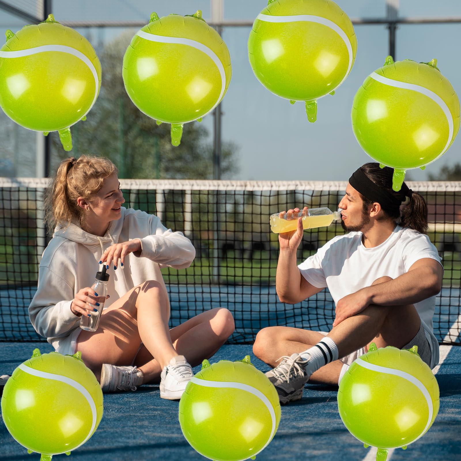 10Pcs Tennis Party Balloons Decorations - Tennis Ball Foil Mylar Balloons for Sports Themed Birthday Party, Baby Shower & Graduation Supplies - Perfect for Men, Women & Kids Decorations